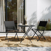 Brazos Set of 2 Commercial Grade Indoor/Outdoor Folding Chairs with Black Flex Comfort Material Backs and Seats and Black Metal Frames