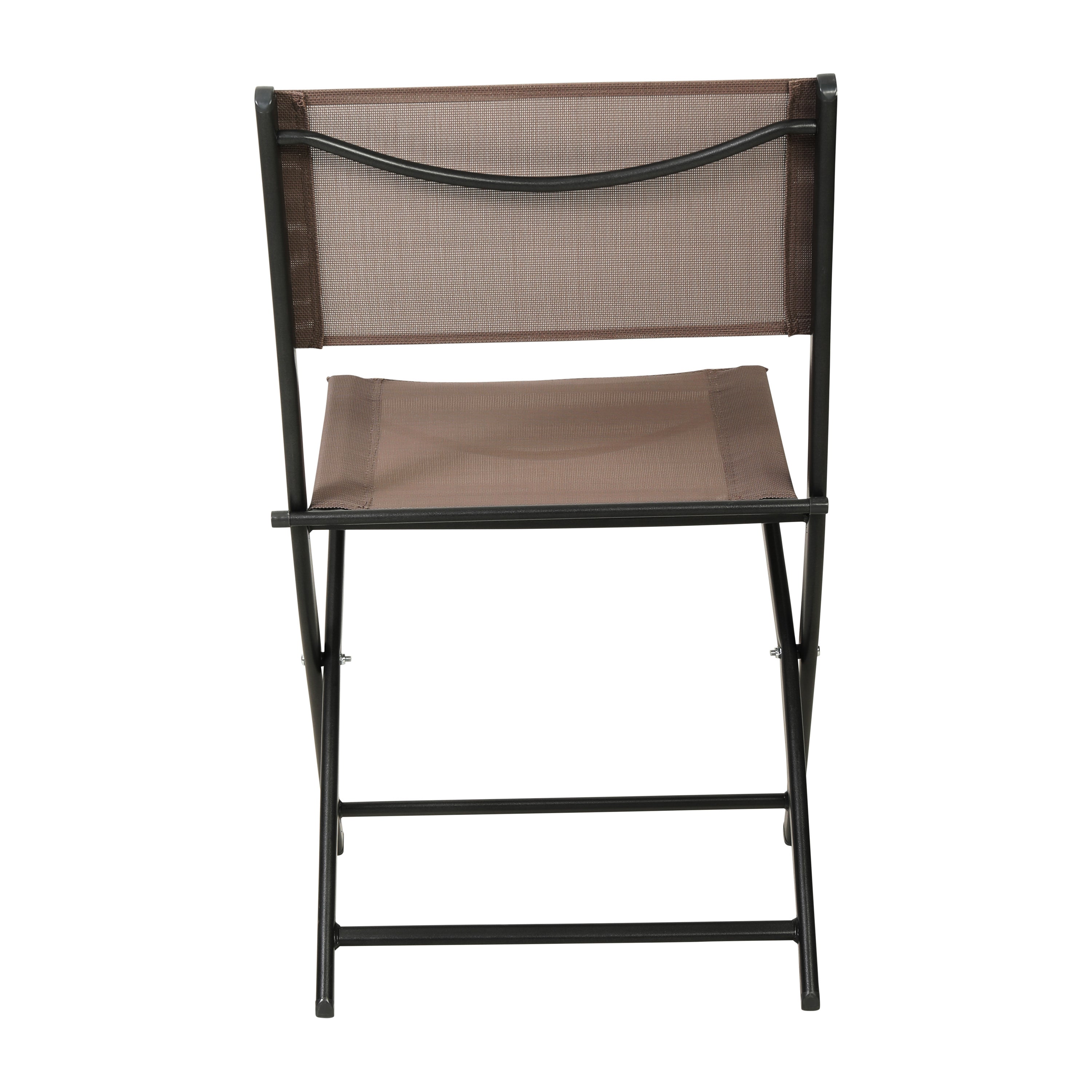 Brazos Set of 2 Commercial Grade Indoor/Outdoor Folding Chairs with Brown Flex Comfort Material Backs and Seats and Black Metal Frames
