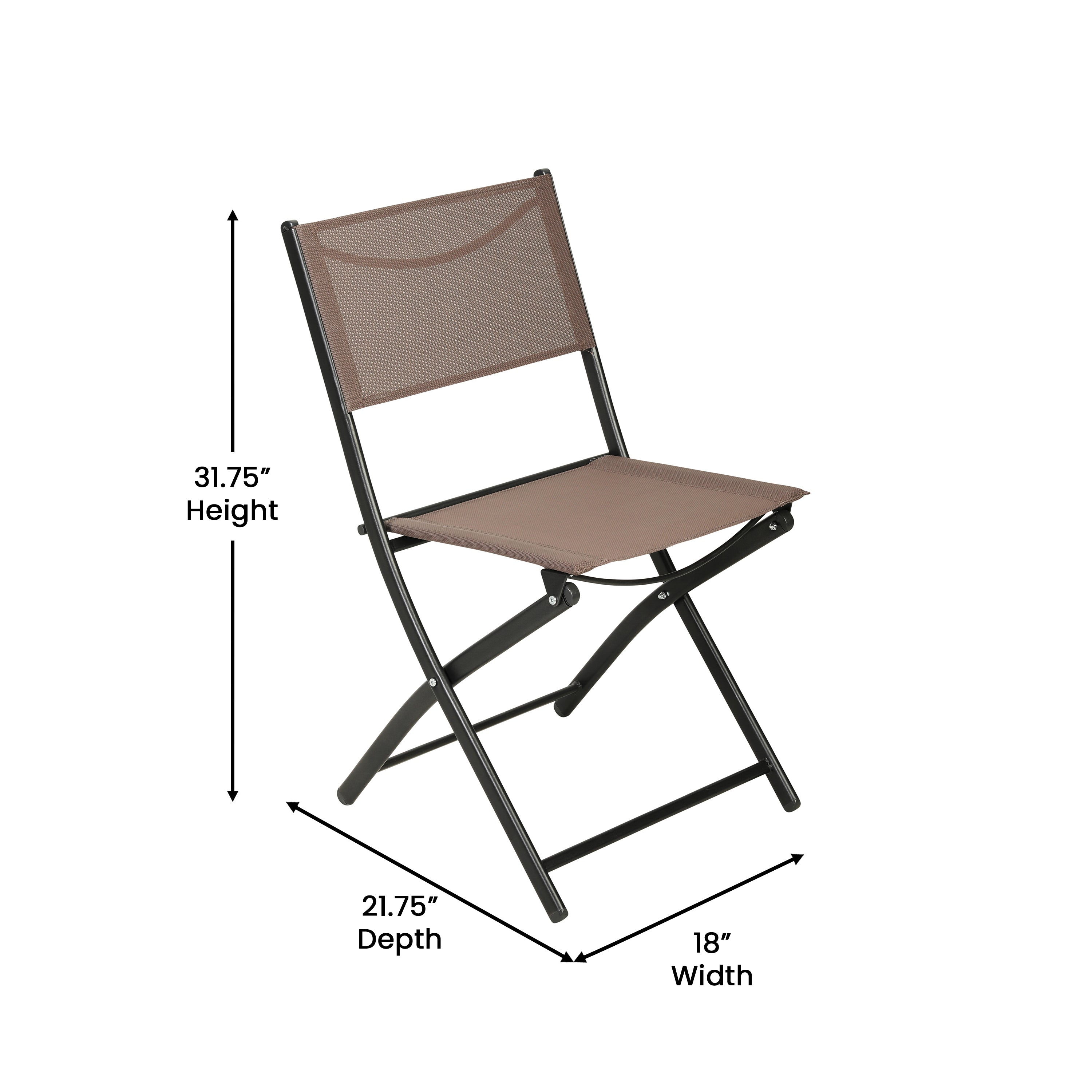 Brazos Set of 2 Commercial Grade Indoor/Outdoor Folding Chairs with Brown Flex Comfort Material Backs and Seats and Black Metal Frames