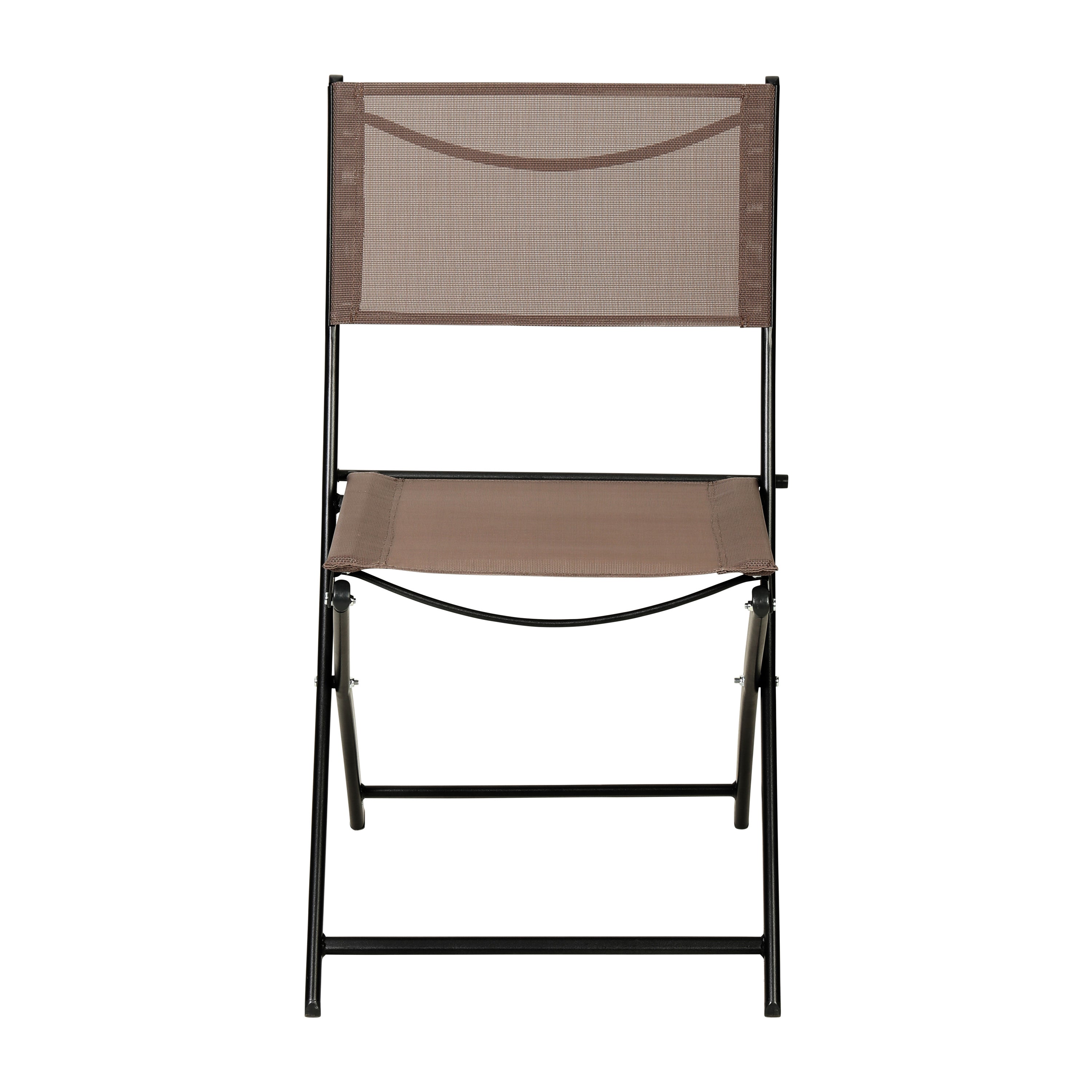 Brazos Set of 2 Commercial Grade Indoor/Outdoor Folding Chairs with Brown Flex Comfort Material Backs and Seats and Black Metal Frames