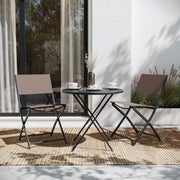 Brazos Set of 2 Commercial Grade Indoor/Outdoor Folding Chairs with Brown Flex Comfort Material Backs and Seats and Black Metal Frames