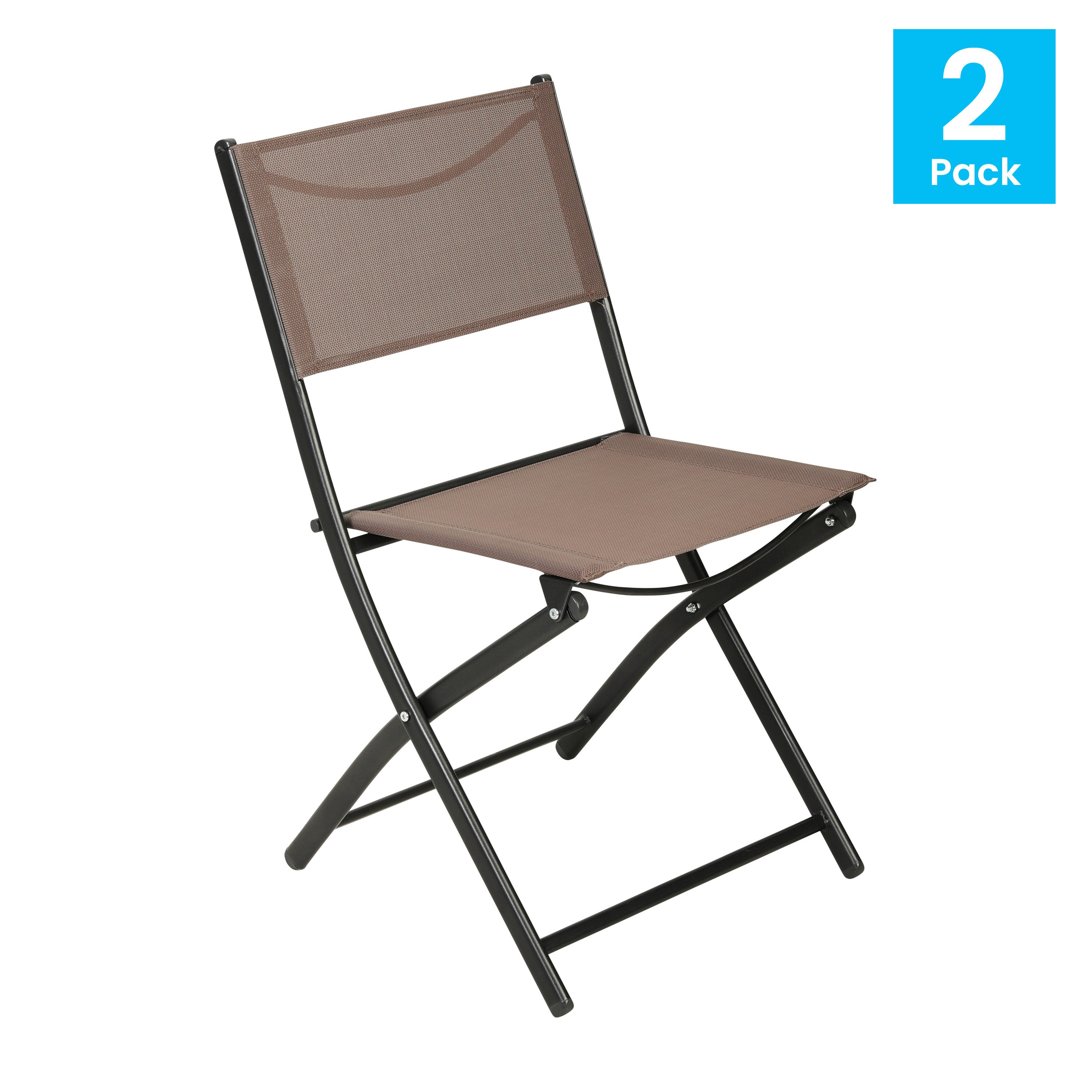 Brazos Set of 2 Commercial Grade Indoor/Outdoor Folding Chairs with Brown Flex Comfort Material Backs and Seats and Black Metal Frames