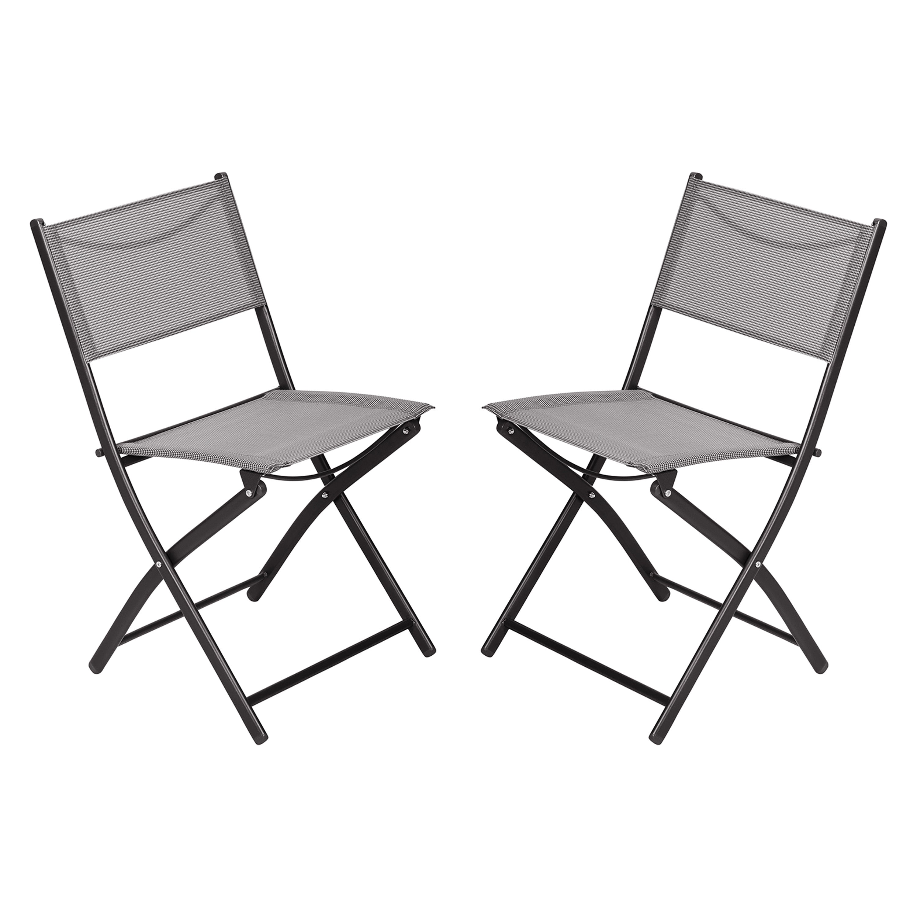Brazos Set of 2 Commercial Grade Indoor/Outdoor Folding Chairs with Gray Flex Comfort Material Backs and Seats and Black Metal Frames