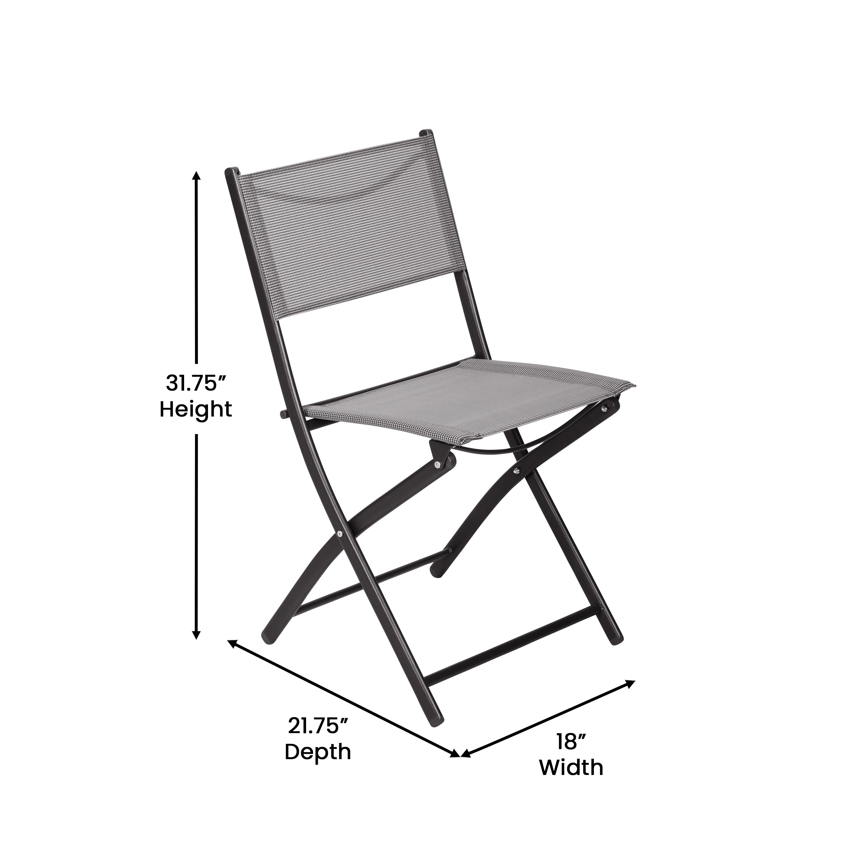 Brazos Set of 2 Commercial Grade Indoor/Outdoor Folding Chairs with Gray Flex Comfort Material Backs and Seats and Black Metal Frames