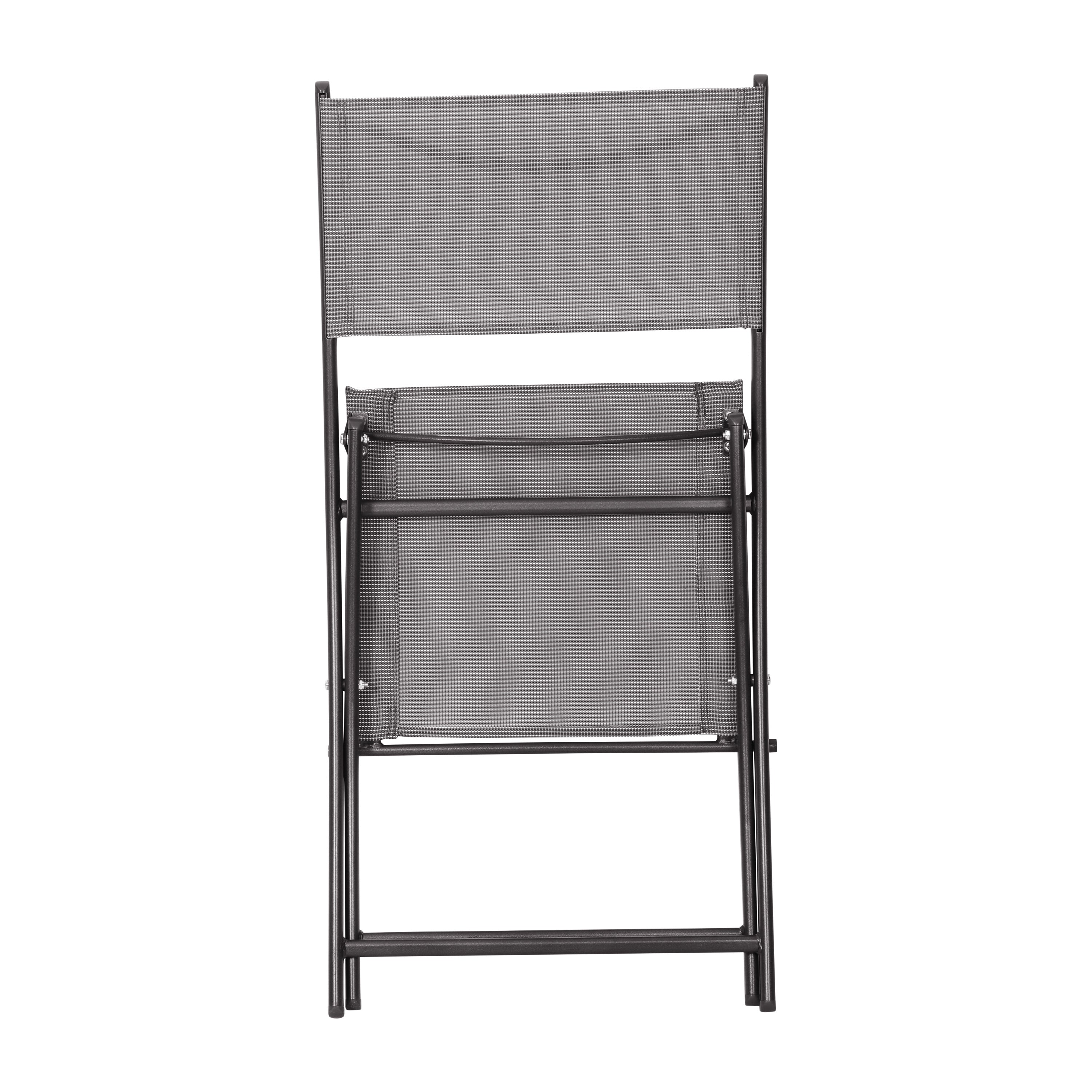 Brazos Set of 2 Commercial Grade Indoor/Outdoor Folding Chairs with Gray Flex Comfort Material Backs and Seats and Black Metal Frames