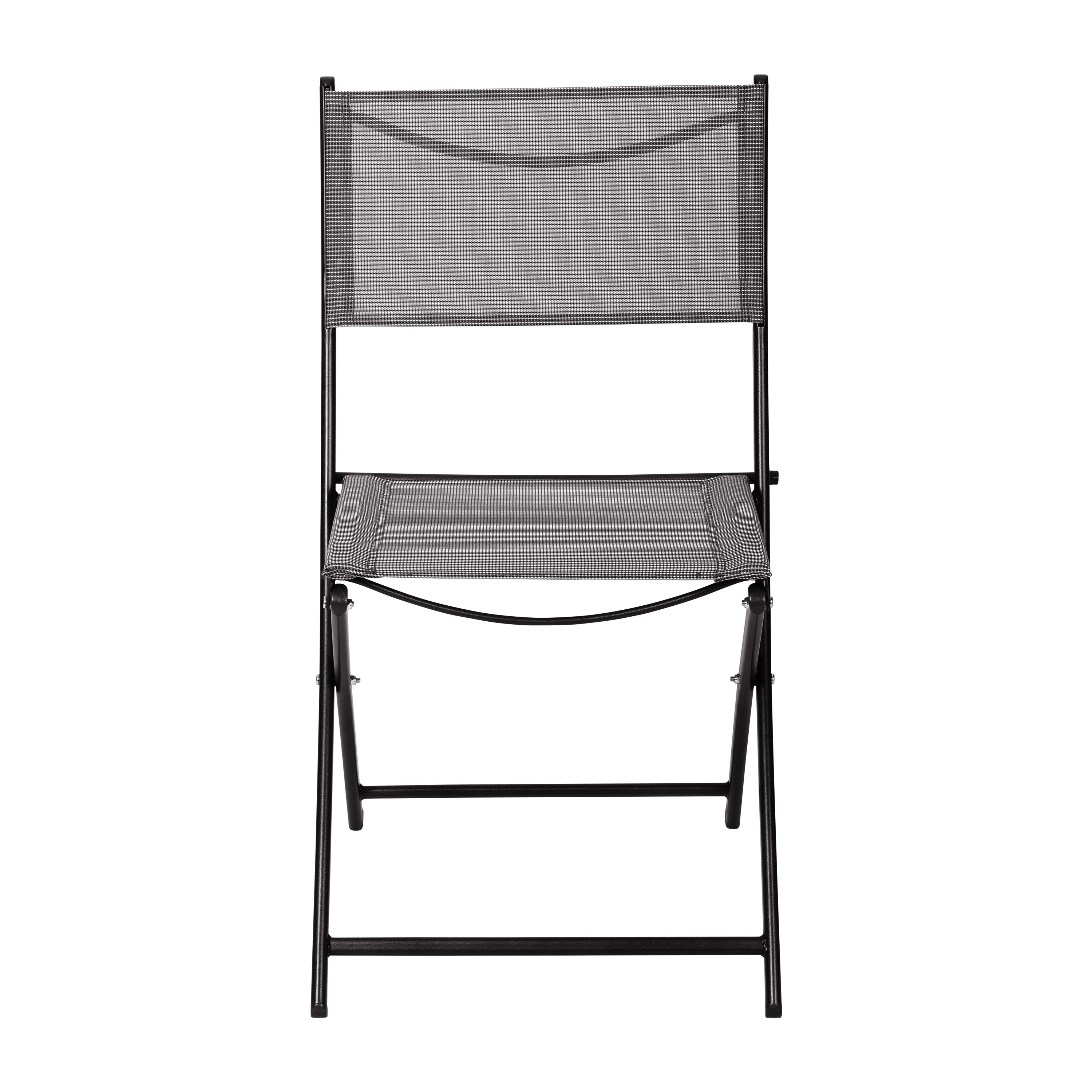 Brazos Set of 2 Commercial Grade Indoor/Outdoor Folding Chairs with Gray Flex Comfort Material Backs and Seats and Black Metal Frames