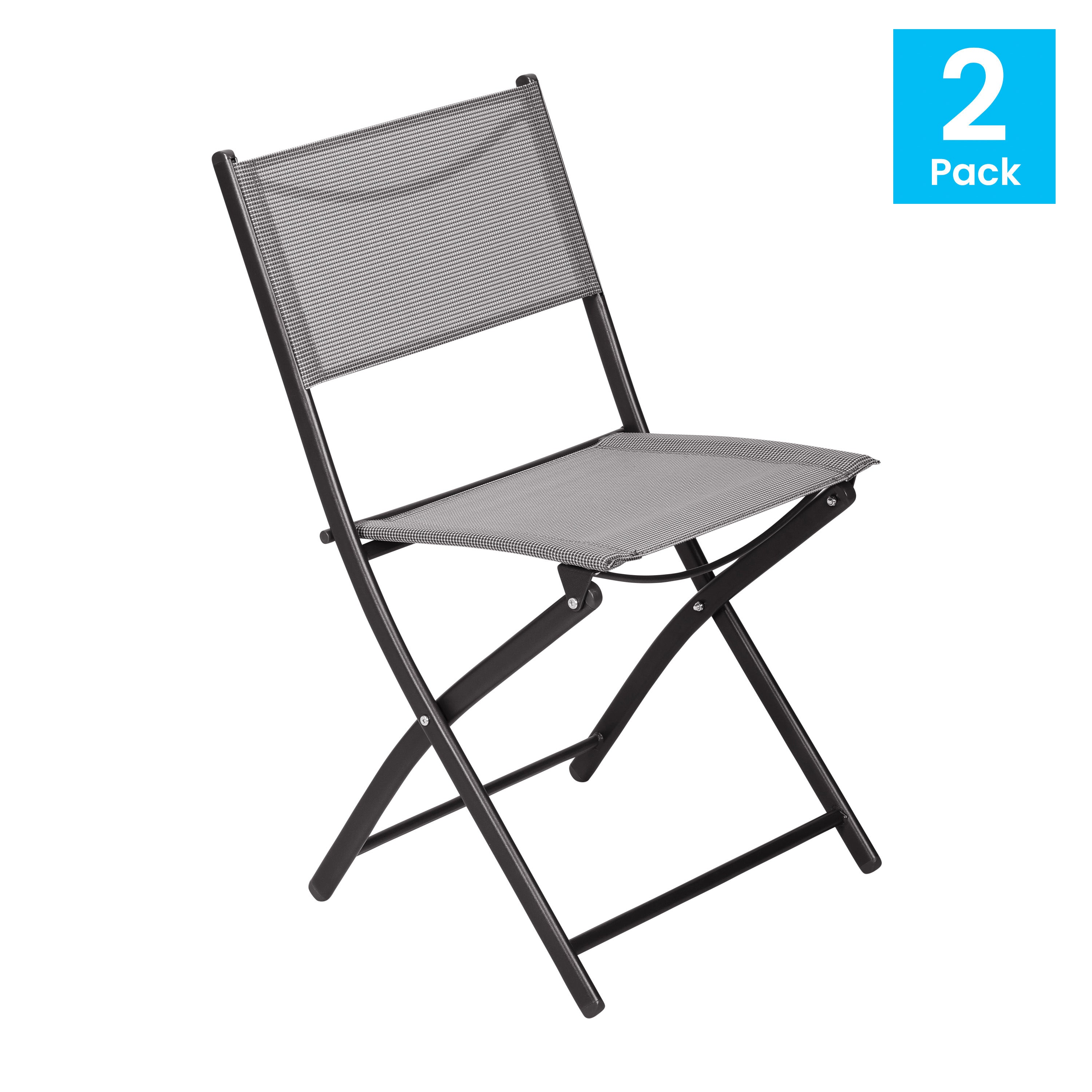 Brazos Set of 2 Commercial Grade Indoor/Outdoor Folding Chairs with Gray Flex Comfort Material Backs and Seats and Black Metal Frames