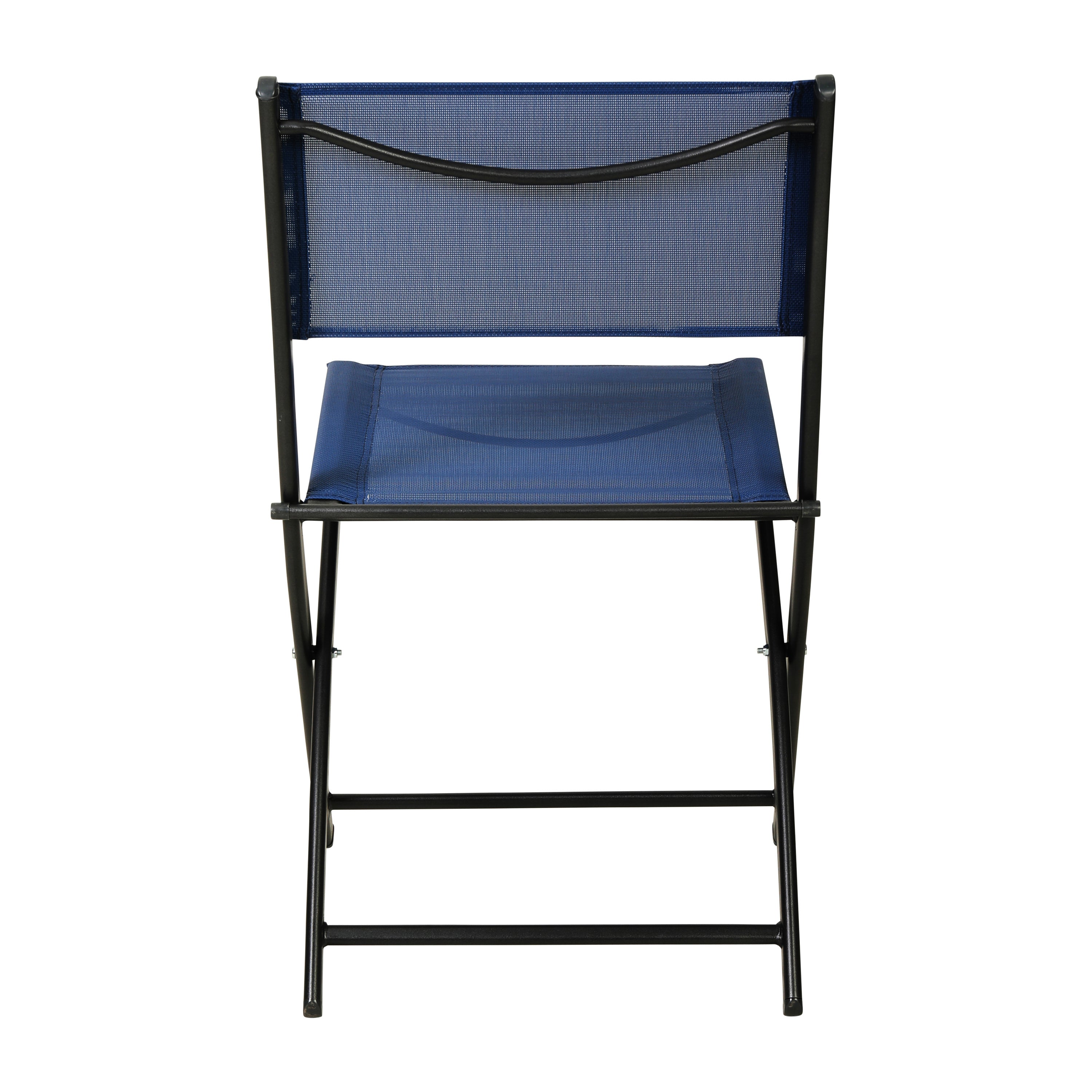 Brazos Set of 2 Commercial Grade Indoor/Outdoor Folding Chairs with Navy Flex Comfort Material Backs and Seats and Black Metal Frames