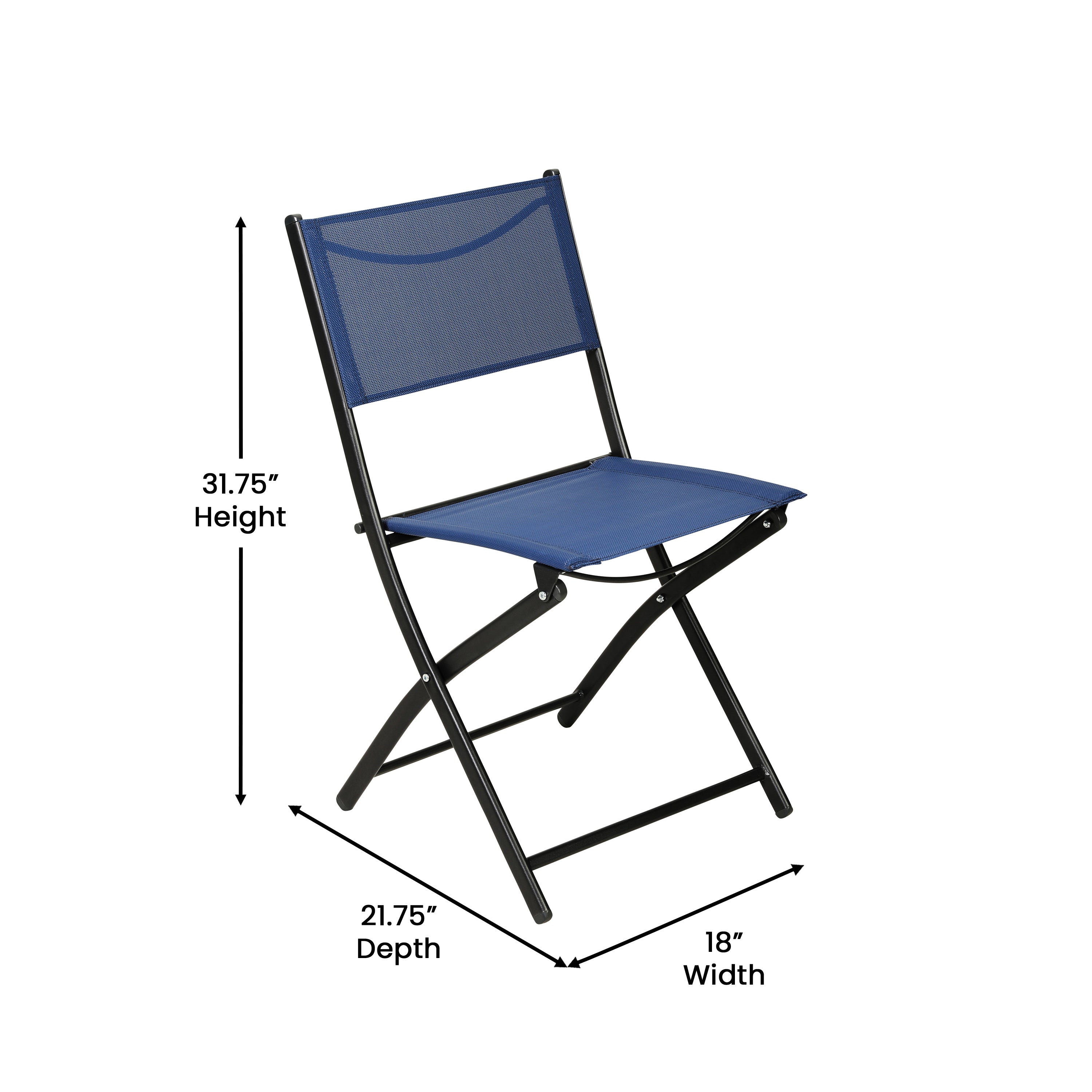 Brazos Set of 2 Commercial Grade Indoor/Outdoor Folding Chairs with Navy Flex Comfort Material Backs and Seats and Black Metal Frames