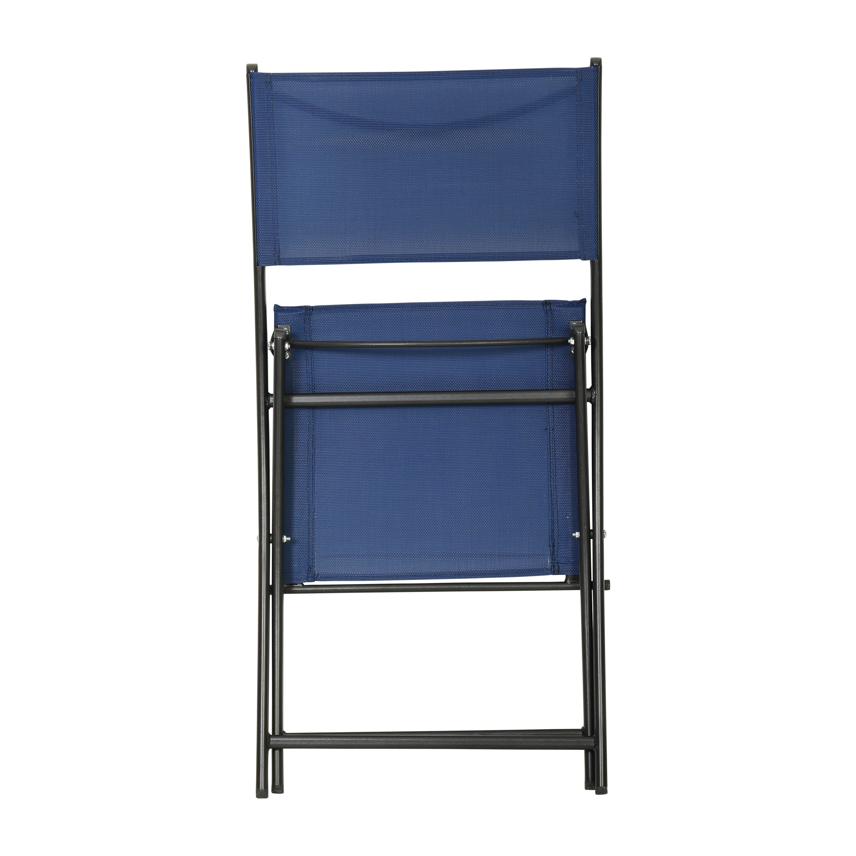 Brazos Set of 2 Commercial Grade Indoor/Outdoor Folding Chairs with Navy Flex Comfort Material Backs and Seats and Black Metal Frames