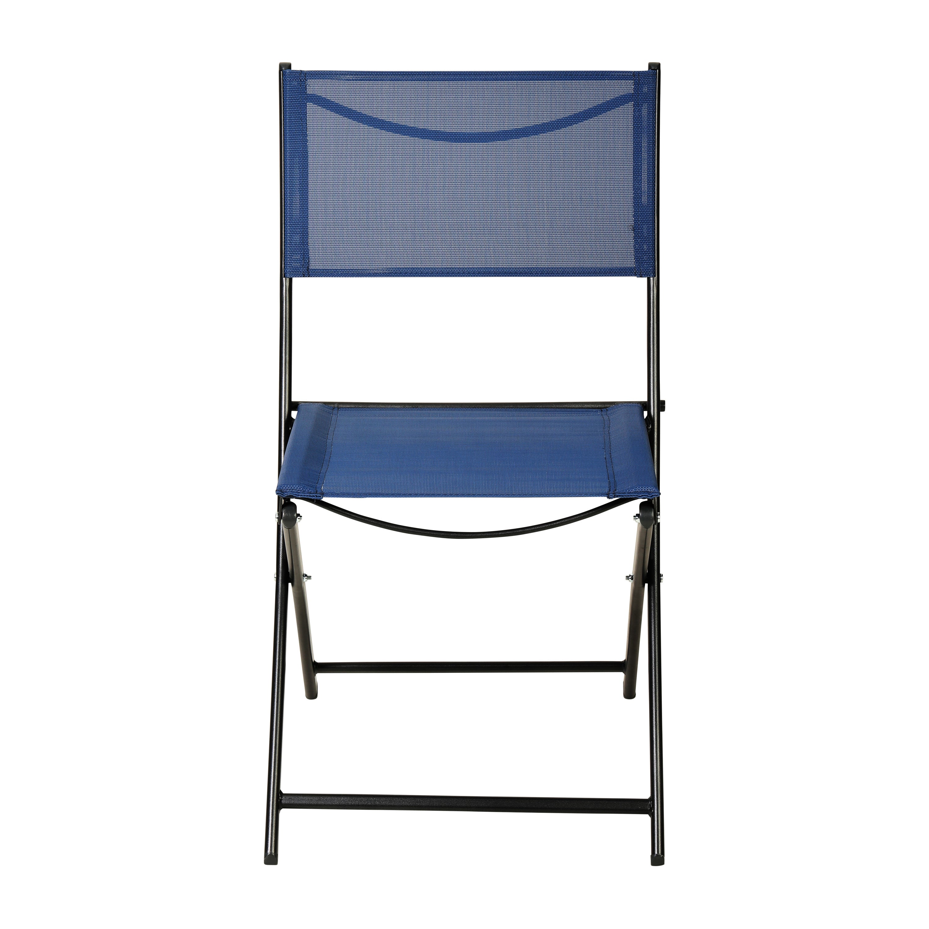 Brazos Set of 2 Commercial Grade Indoor/Outdoor Folding Chairs with Navy Flex Comfort Material Backs and Seats and Black Metal Frames