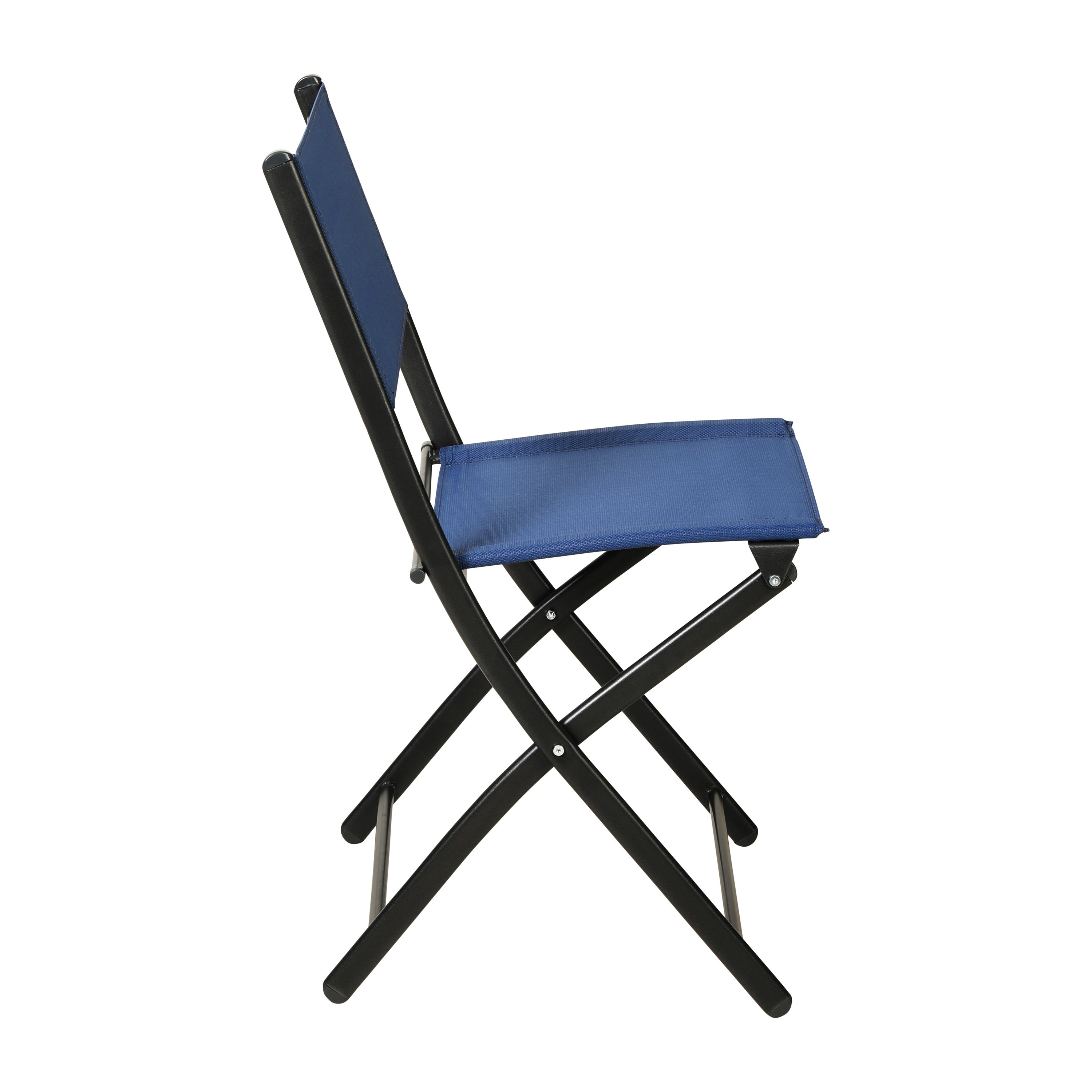 Brazos Set of 2 Commercial Grade Indoor/Outdoor Folding Chairs with Navy Flex Comfort Material Backs and Seats and Black Metal Frames