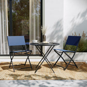 Brazos Set of 2 Commercial Grade Indoor/Outdoor Folding Chairs with Navy Flex Comfort Material Backs and Seats and Black Metal Frames