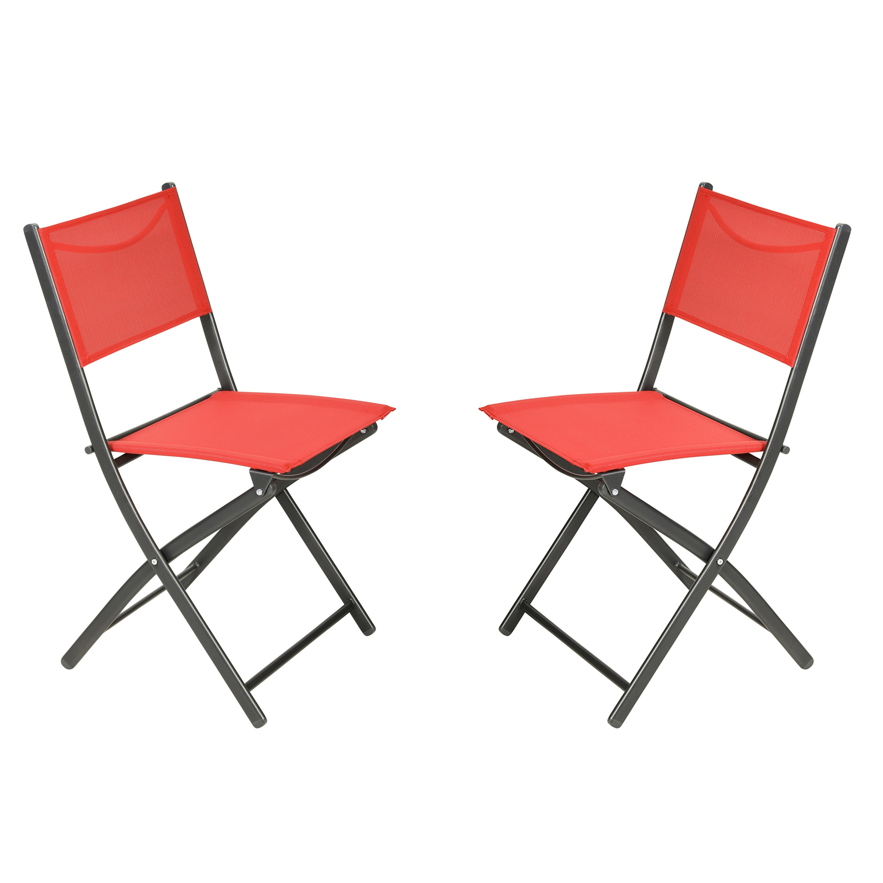 Brazos Set of 2 Commercial Grade Indoor/Outdoor Folding Chairs with Red Flex Comfort Material Backs and Seats and Black Metal Frames
