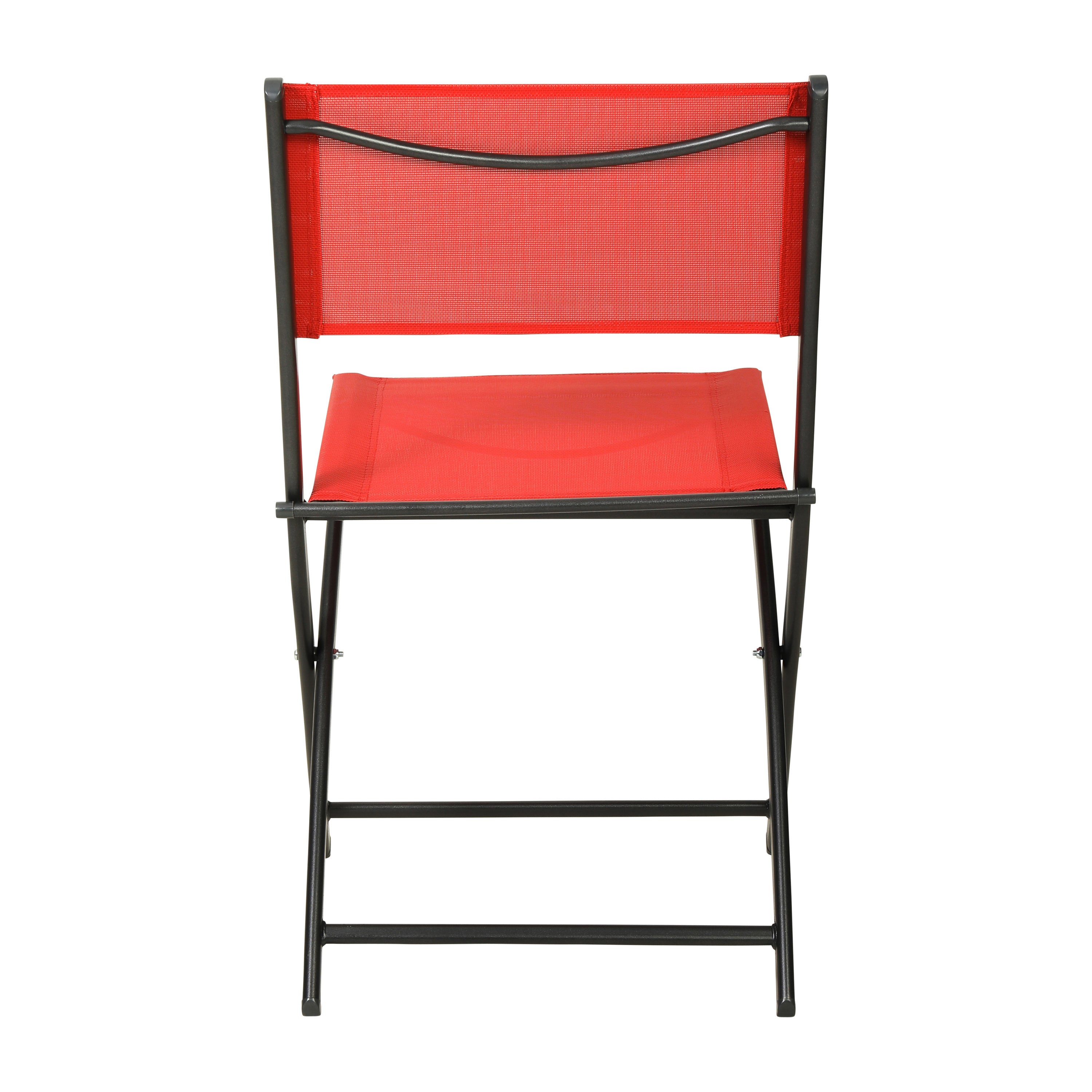 Brazos Set of 2 Commercial Grade Indoor/Outdoor Folding Chairs with Red Flex Comfort Material Backs and Seats and Black Metal Frames