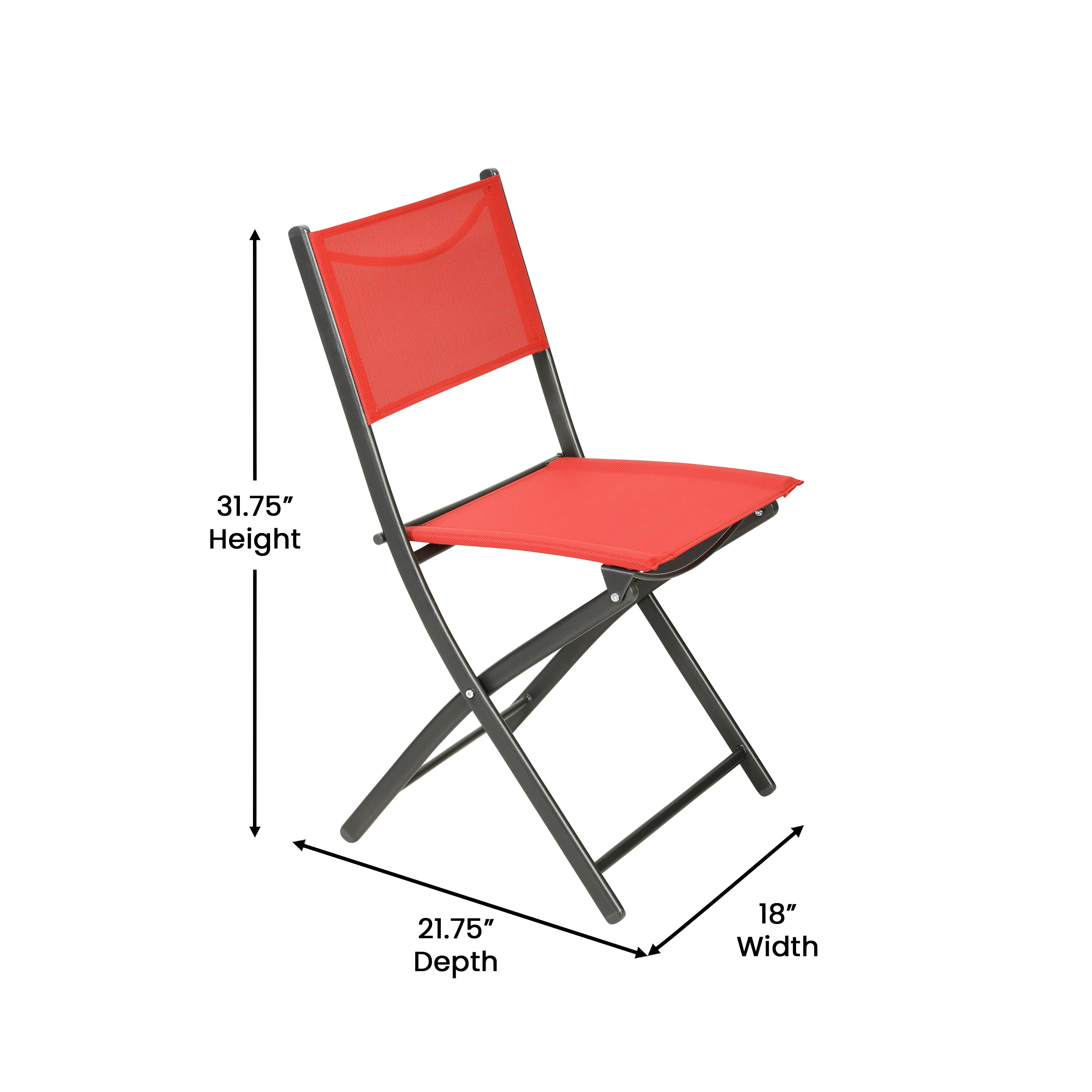 Brazos Set of 2 Commercial Grade Indoor/Outdoor Folding Chairs with Red Flex Comfort Material Backs and Seats and Black Metal Frames