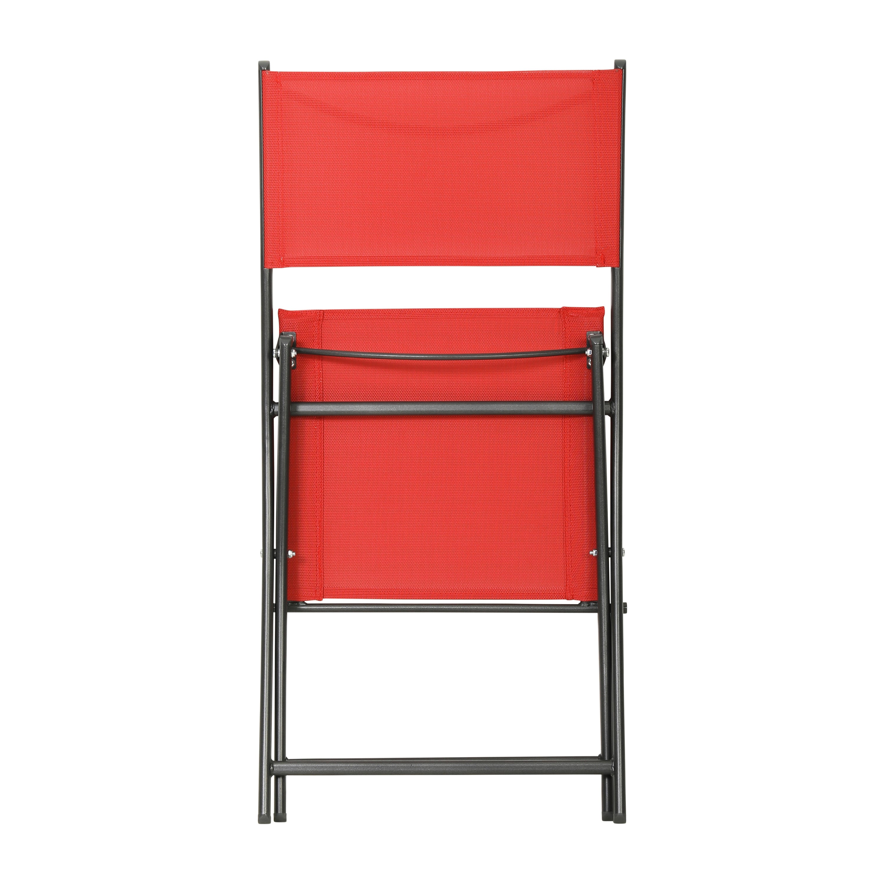 Brazos Set of 2 Commercial Grade Indoor/Outdoor Folding Chairs with Red Flex Comfort Material Backs and Seats and Black Metal Frames