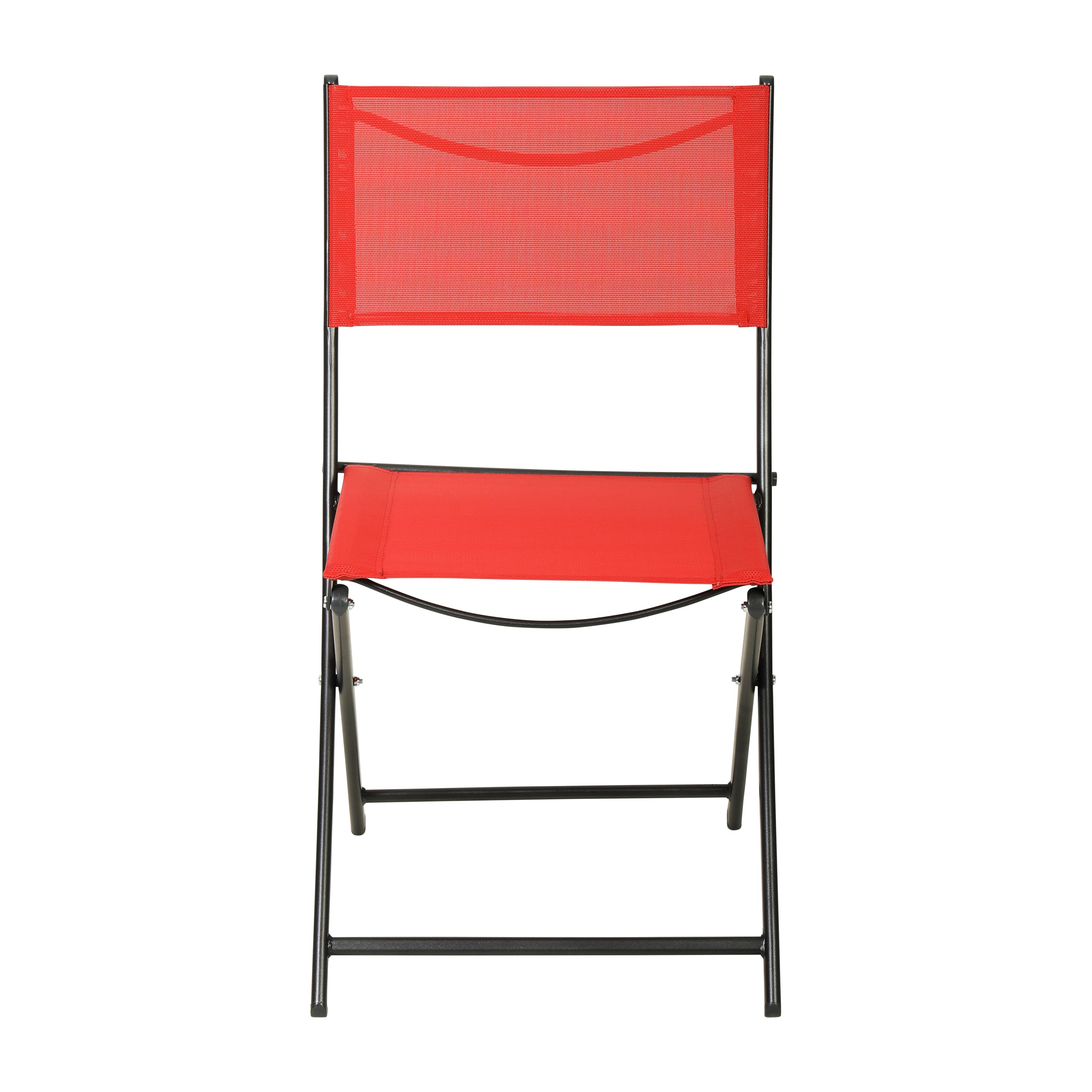 Brazos Set of 2 Commercial Grade Indoor/Outdoor Folding Chairs with Red Flex Comfort Material Backs and Seats and Black Metal Frames