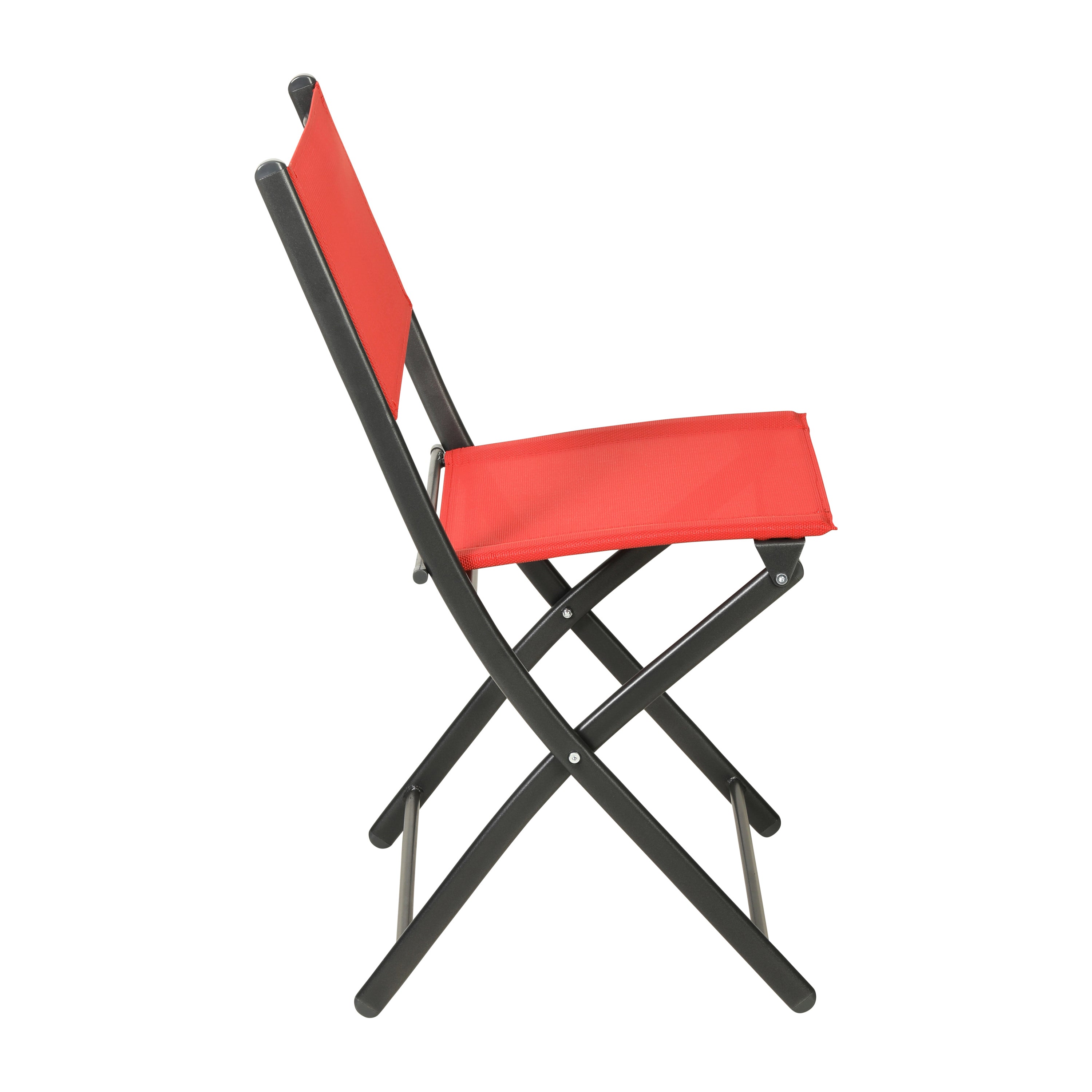 Brazos Set of 2 Commercial Grade Indoor/Outdoor Folding Chairs with Red Flex Comfort Material Backs and Seats and Black Metal Frames
