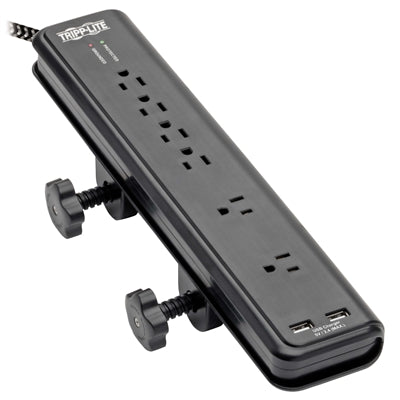 Tripp Lite by Eaton Safe-IT 6-Outlet Surge Protector 2 USB Charging Ports 8 ft. Cord 5-15P Plug 2100 Joules Antimicrobial Protection Black