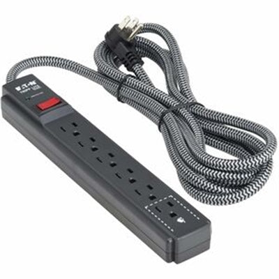 Eaton Tripp Lite Series Protect It! 6-Outlet Surge Protector - 5-15R Outlets, 1500 Joules, 25 ft. (7.6 m) Braided Cord, Black