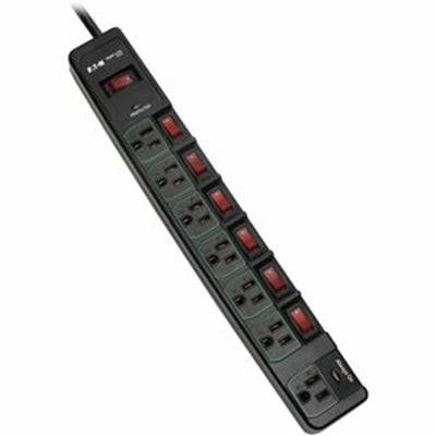 Eaton Tripp Lite Series ECO-Surge 7-Outlet Surge Protector, 6 ft. (1.83 m) Cord, 1080 Joules, 6 Individually Controlled Outlets, Black Housing