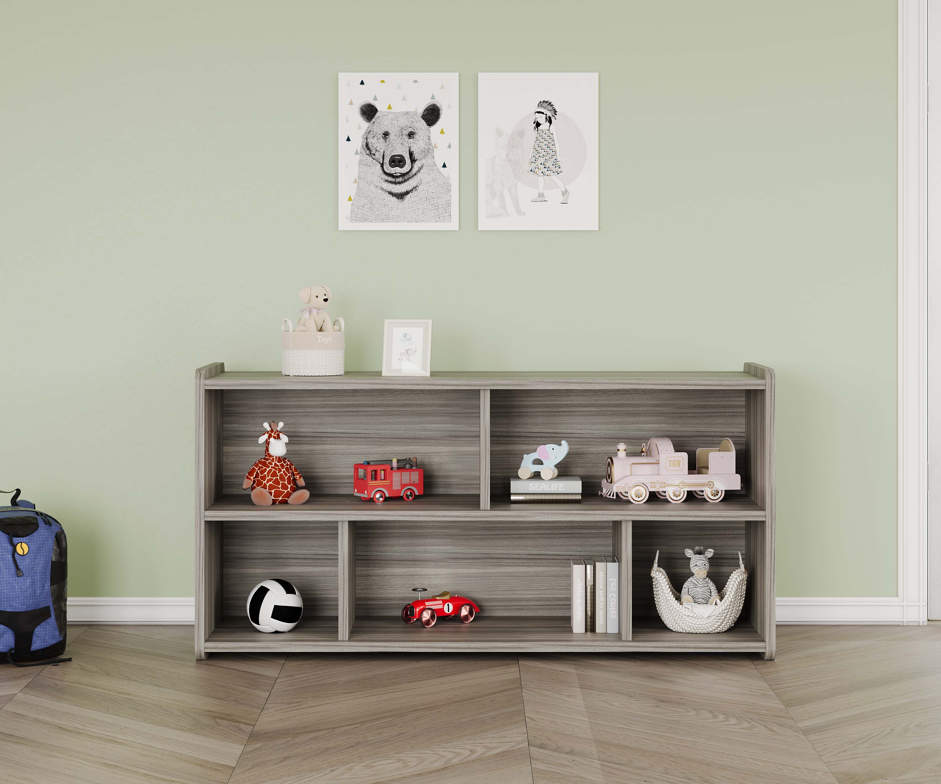 Toddler Compartment Storage, Ready-To-Assemble, Shadow Elm Gray, 23.5"H x 46"W x 15"D