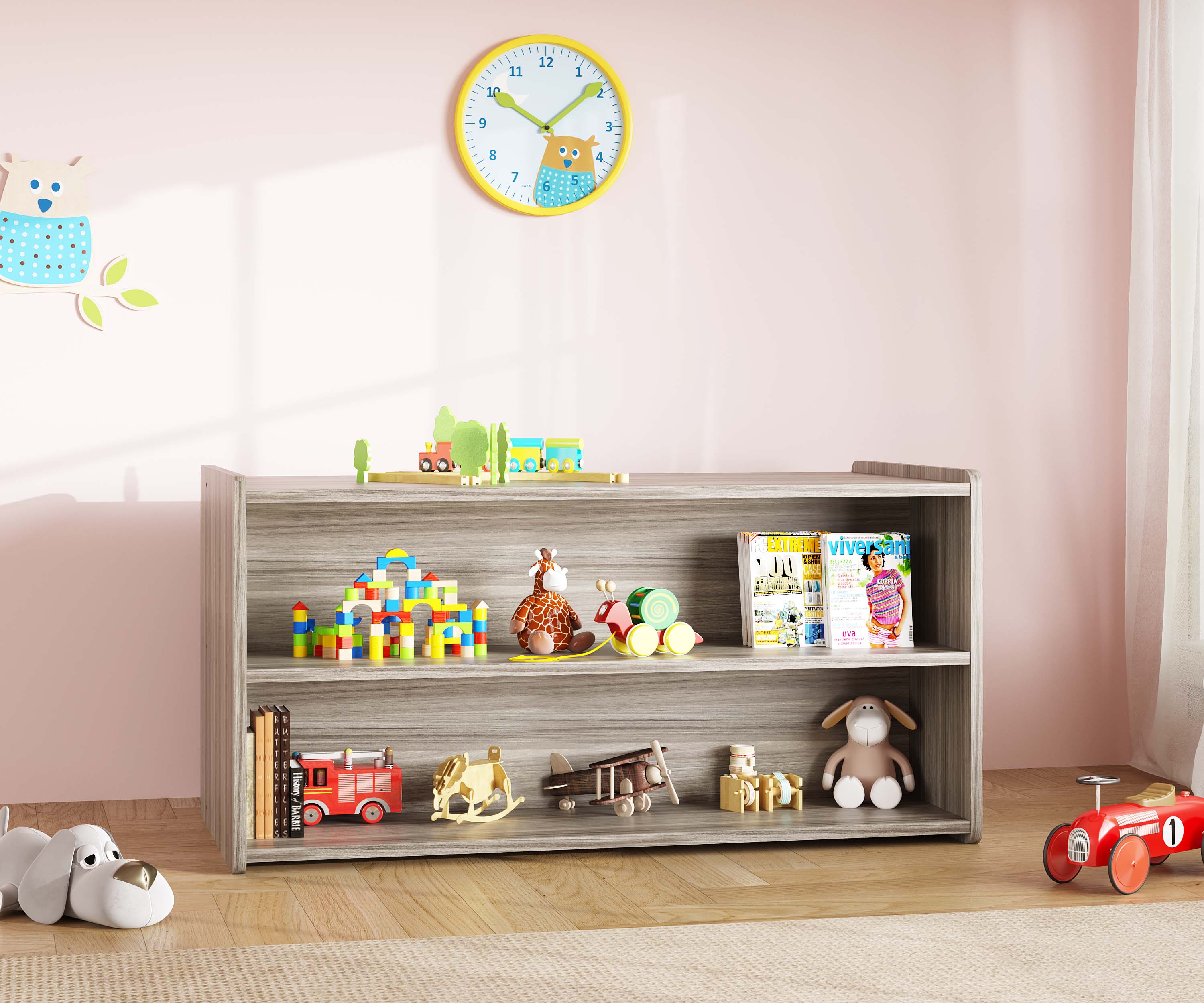 Toddler Shelf Storage, Ready-To-Assemble, Shadow Elm Gray, 23.5"H x 46"W x 23.5"D