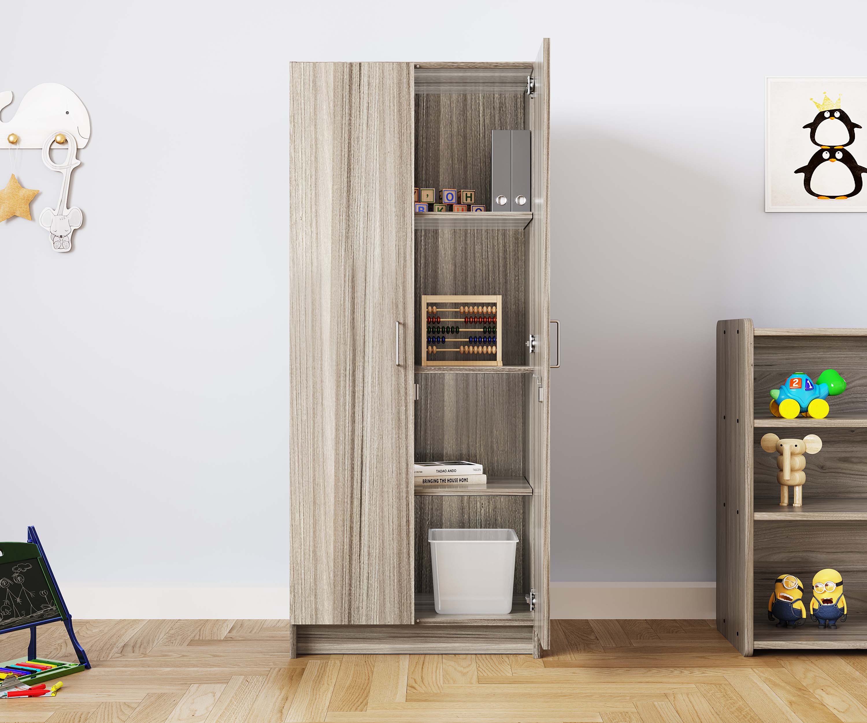Double-Door Tall Cabinet, Assembled, Shadow Elm Gray, 72"H x 30"W x 20.5"D