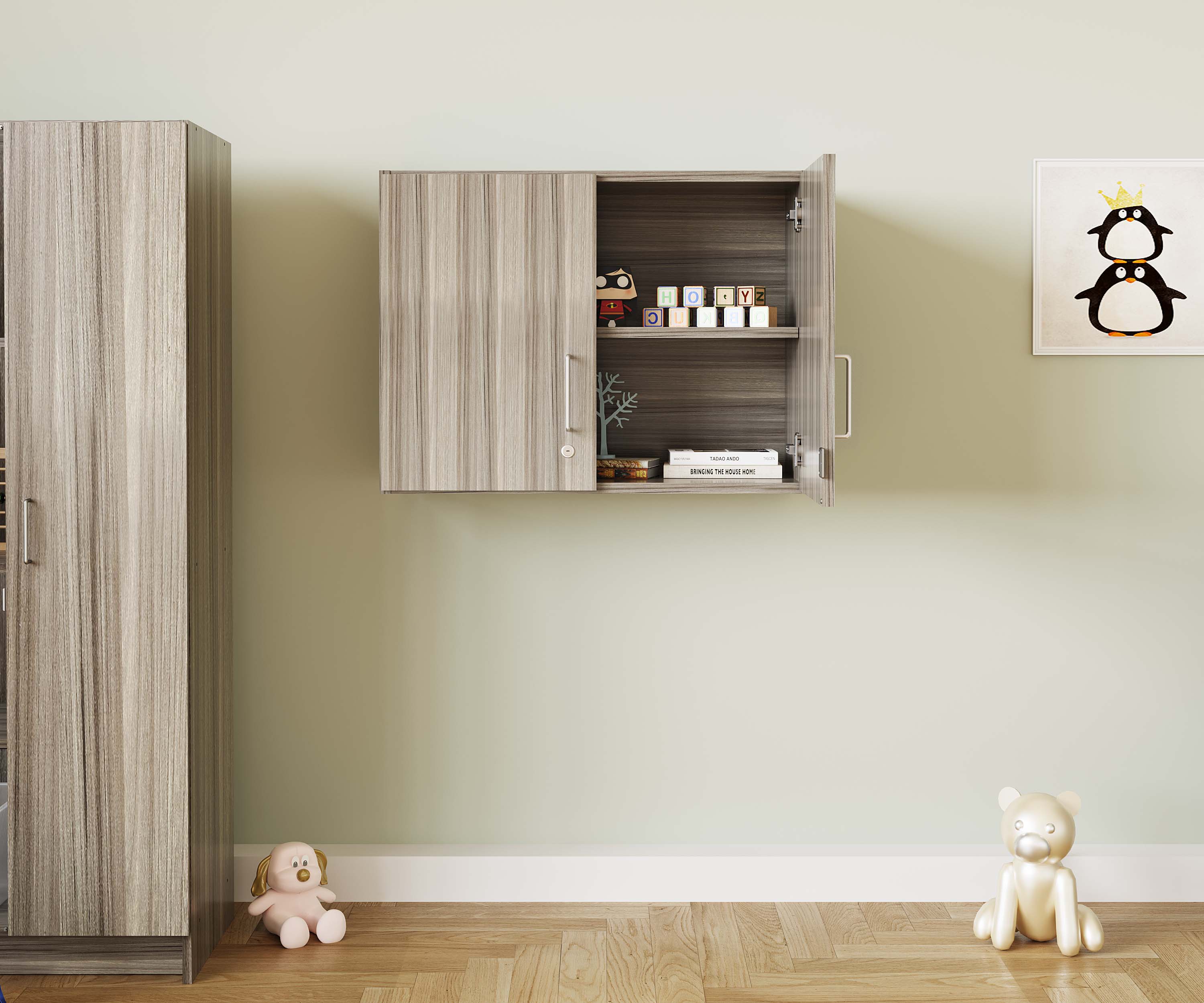 2-Level Wall Cabinet, Assembled, Shadow Elm Gray, 22.5"H x 30"W x 14.5"D