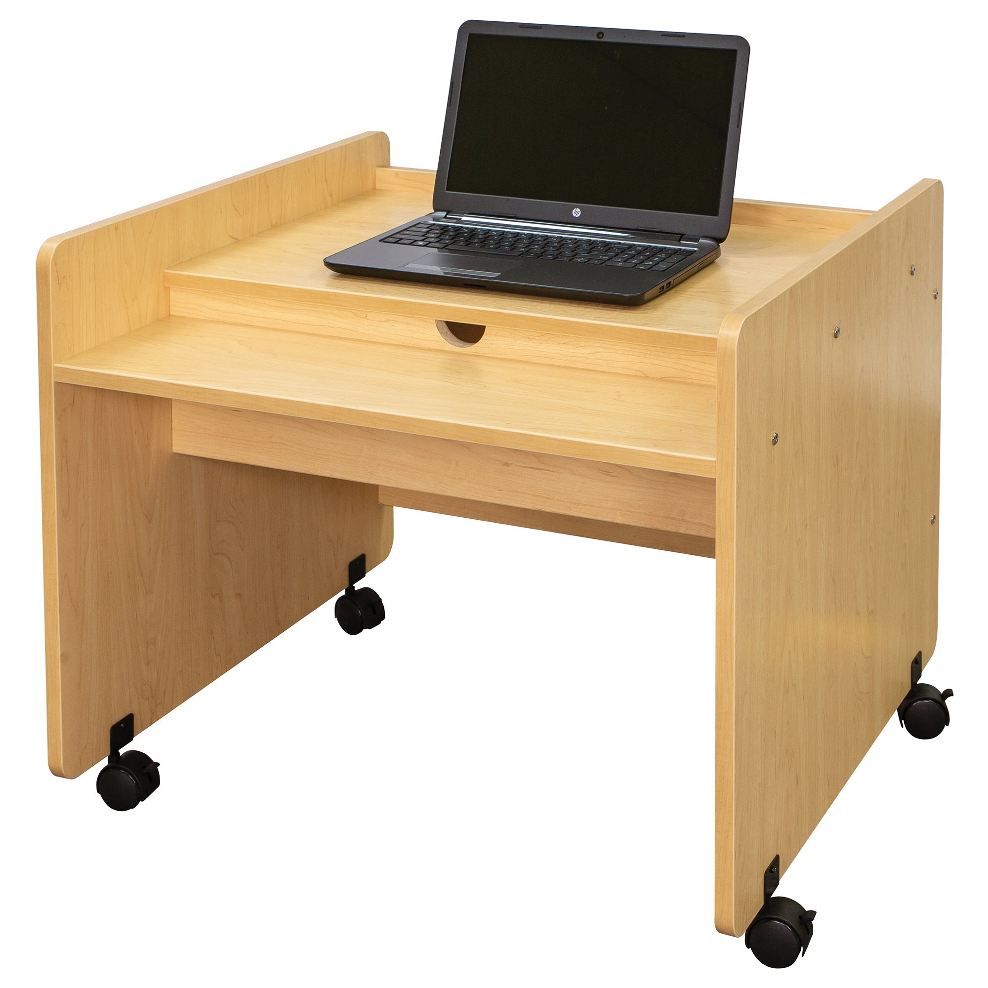 Mobile Desk, Assembled, Maple/Maple, 26"H x 30"W x 27.5"D