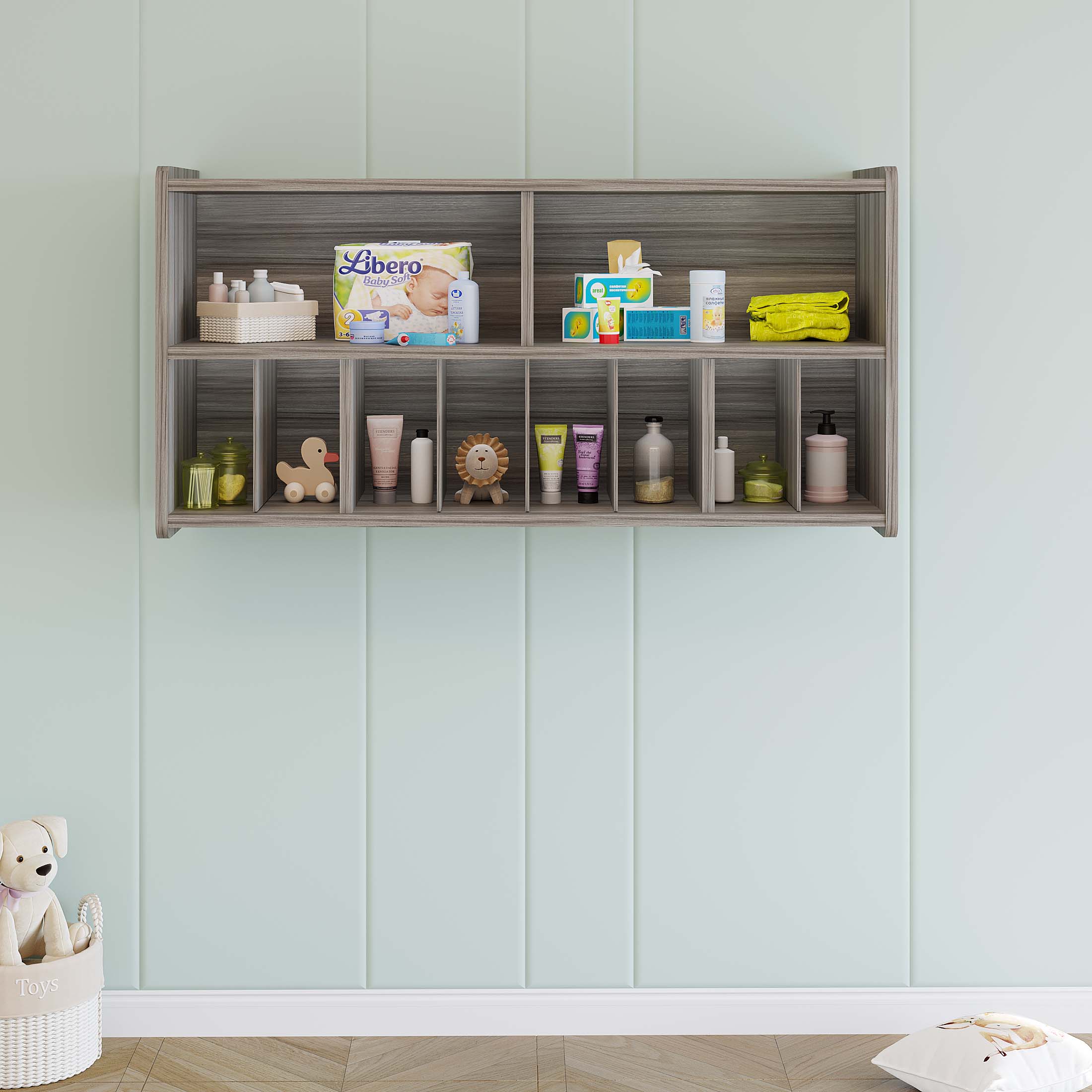 Diaper Wall Storage, Ready-To-Assemble, Shadow Elm Gray, 23.5"H x 46"W x 15"D