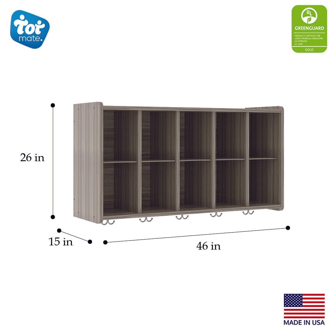 Wall Cubbie Storage, Ready-To-Assemble, Shadow Elm Gray, 26"H x 46"W x 15"D