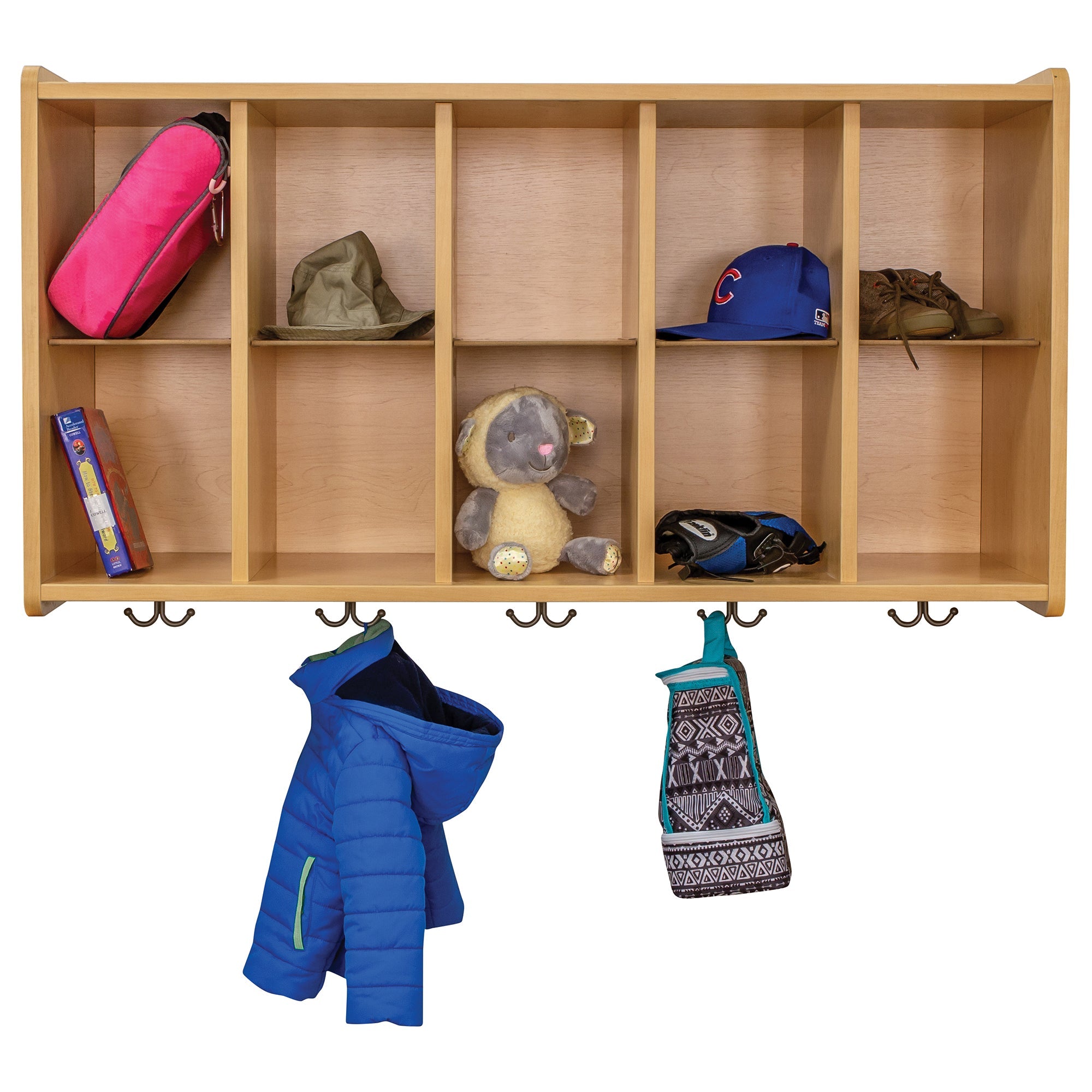Wall Cubbie Storage, Assembled, Maple/Maple, 26"H x 46"W x 15"D