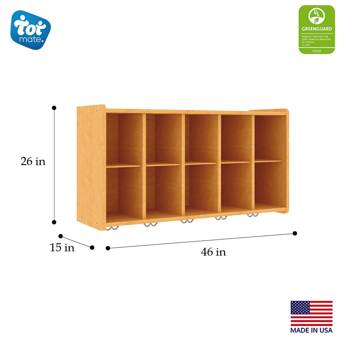 Wall Cubbie Storage, Ready-To-Assemble, Maple/Maple, 26"H x 46"W x 15"D