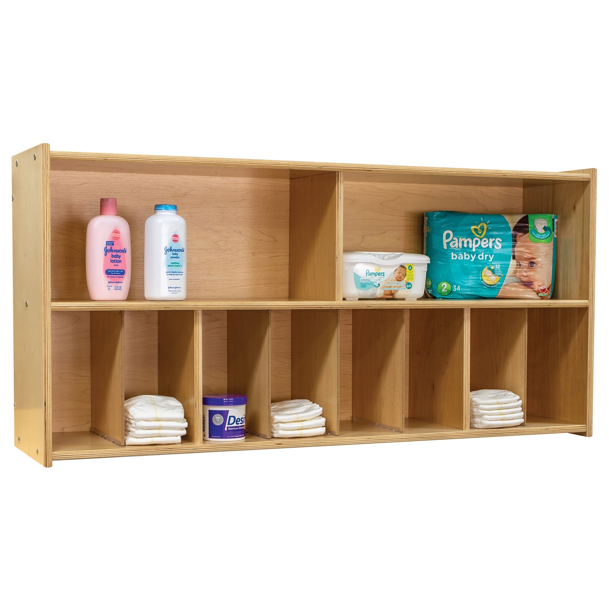 Diaper Wall Storage, Assembled, Natural Birch, 22.5"H x 46"W x 15"D