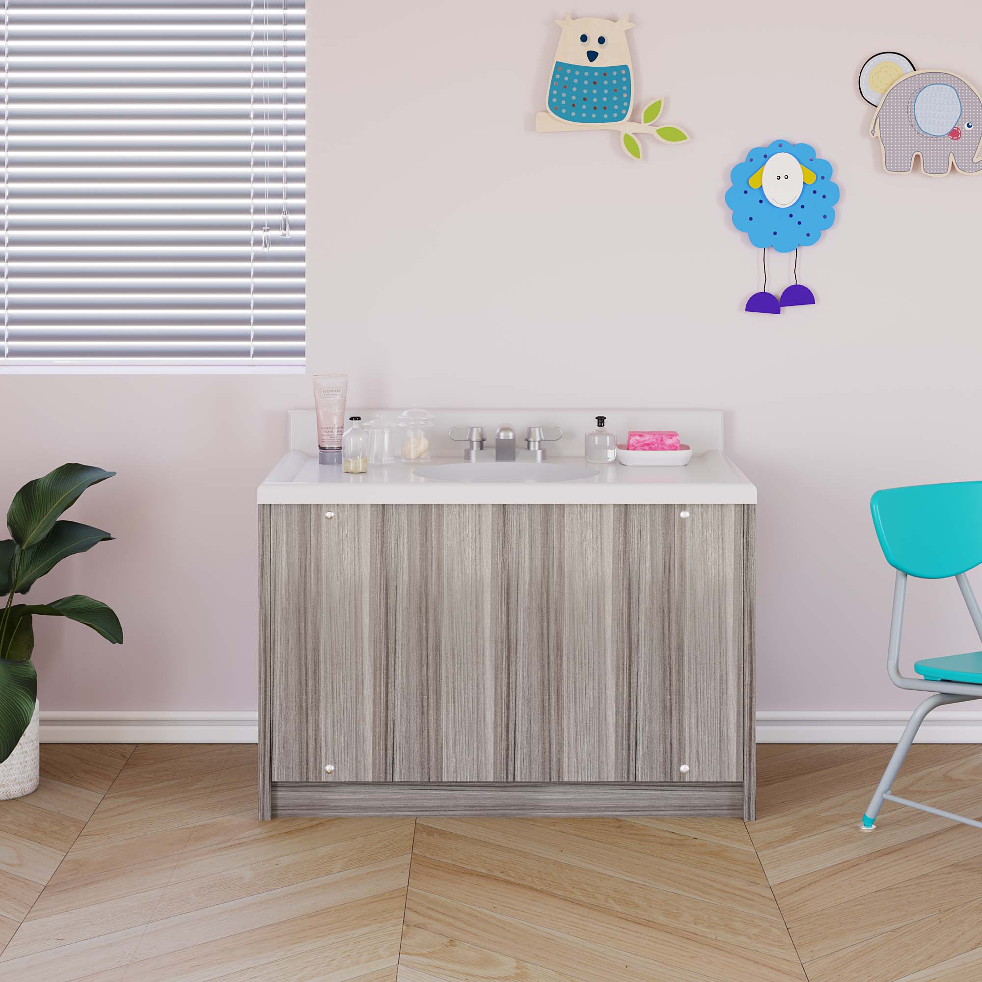Single Floor Vanity, Shadow Elm Gray, 21.5"H x 31"W x 21"D