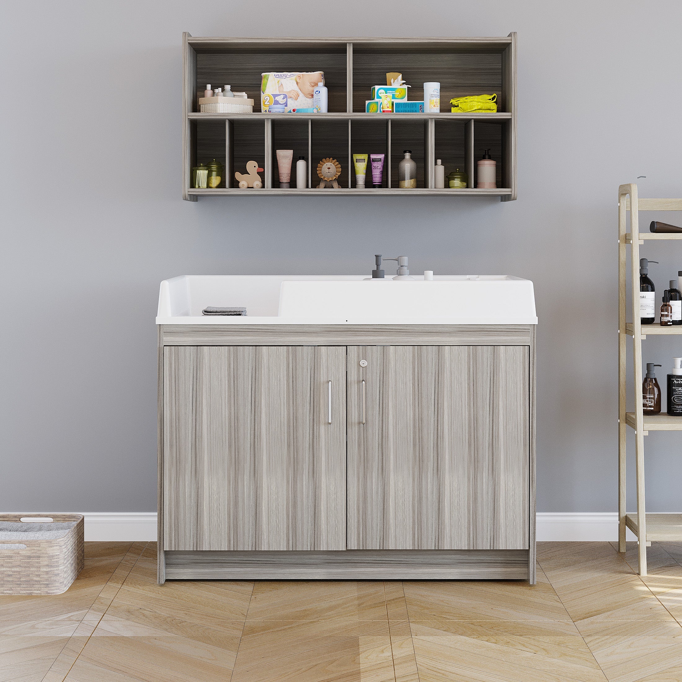 Infant Changing Table, Assembled, Shadow Elm Gray, 37.5"H x 47"W x 23.5"D