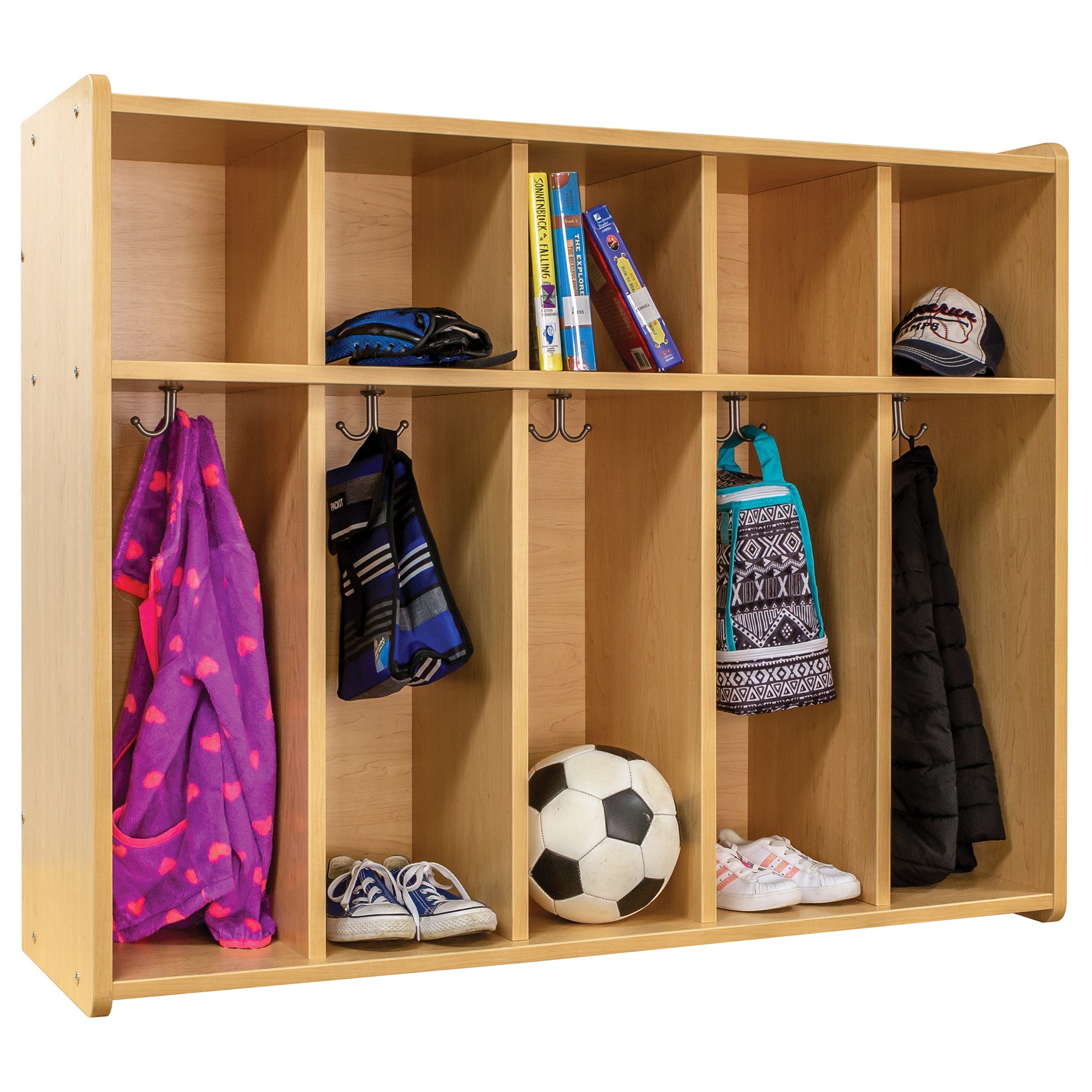 5-Section Wall Locker, Ready-To-Assemble, Maple/Maple, 37.5"H x 46"W x 15"D