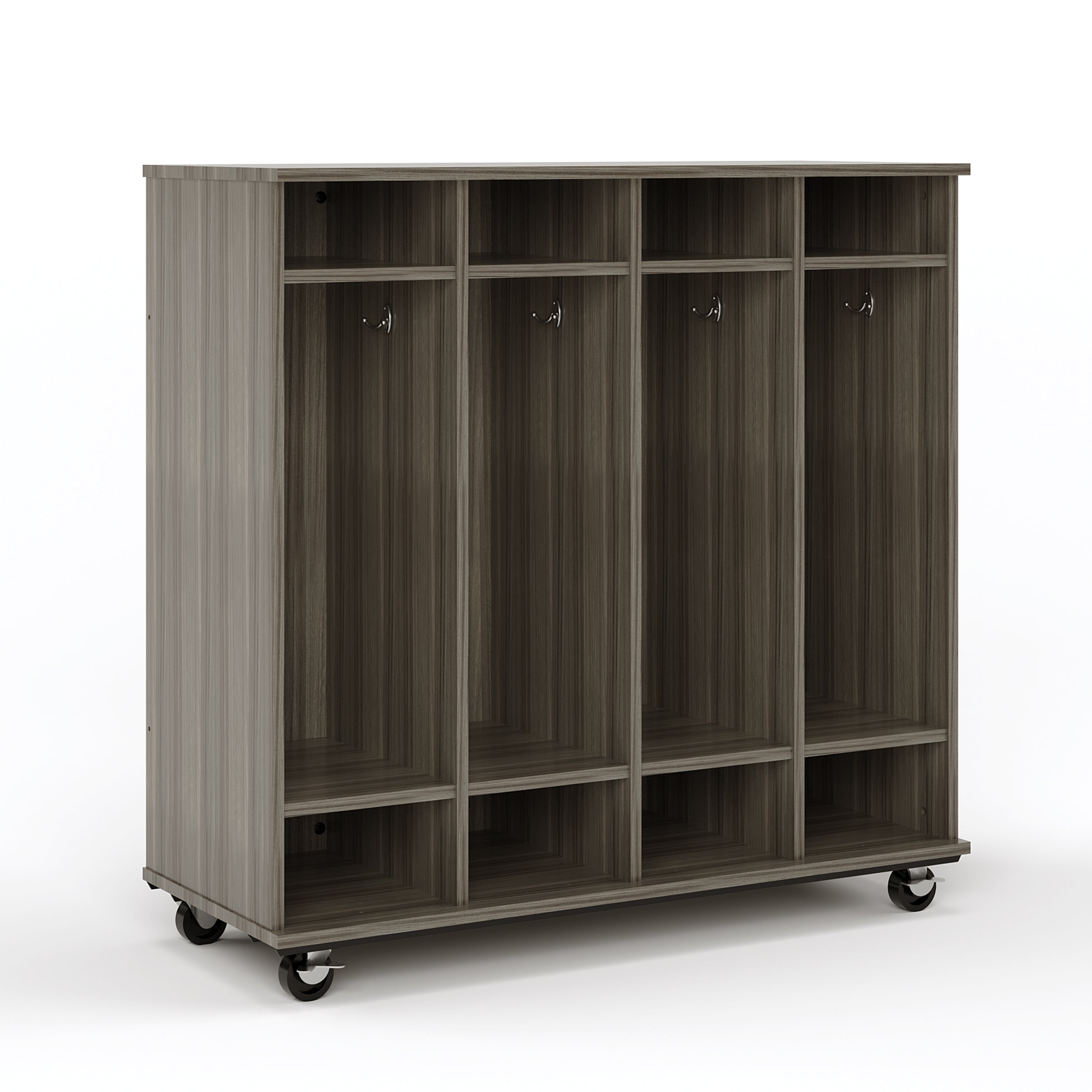 Open Mobile Locker with Shelf 48H, Shadow Elm, 48"H x 48"W x 20"D