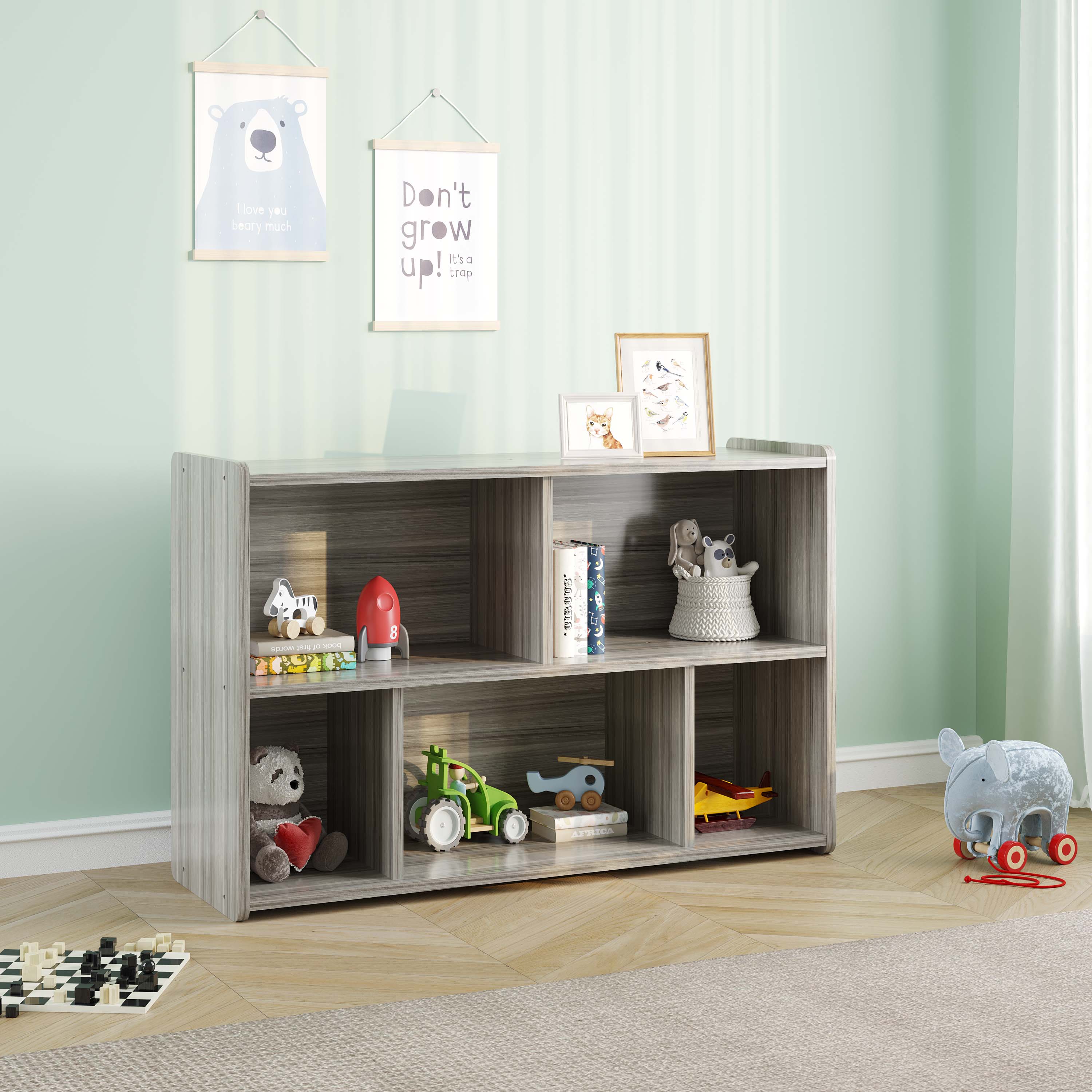 Preschool Compartment Storage, Ready-To-Assemble, Shadow Elm Gray, 30.5"H x 46"W x 15"D
