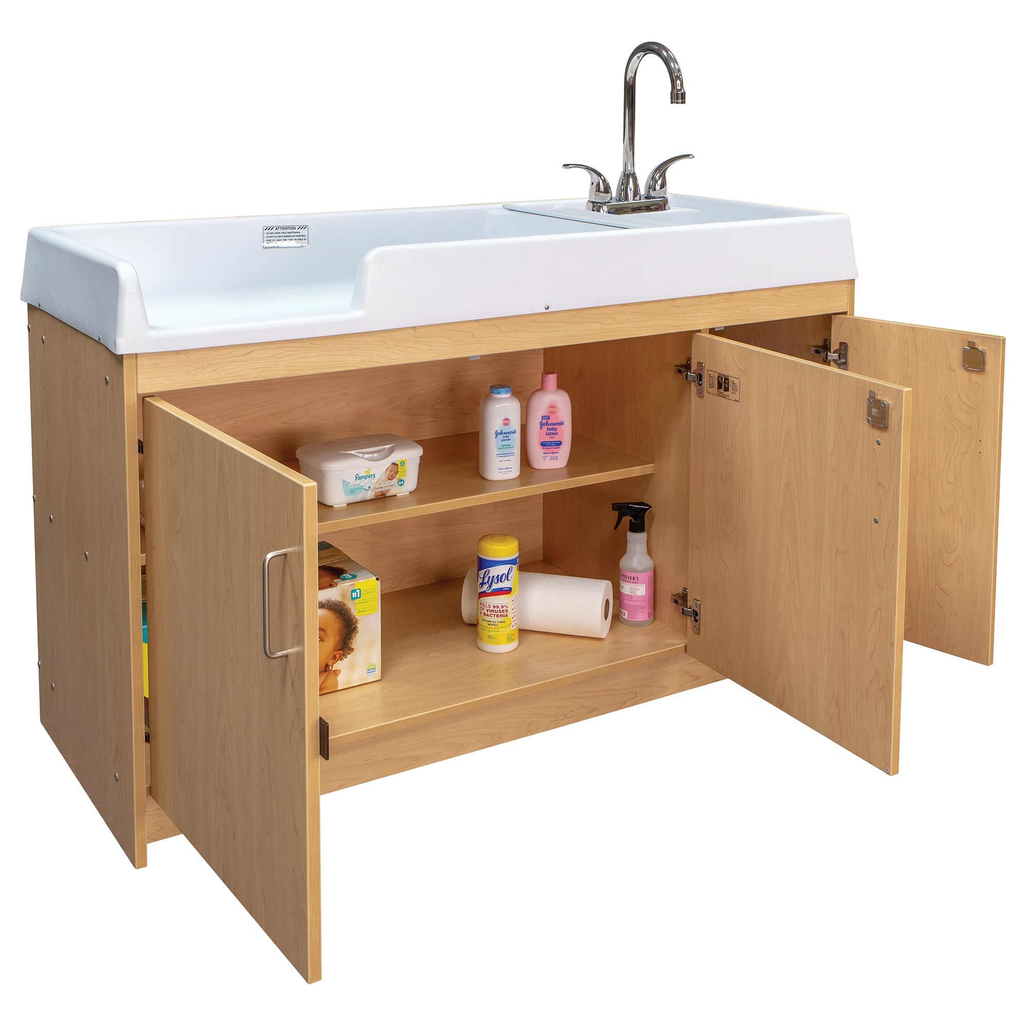 Infant Changing Table, Assembled, Maple/Maple, 37.5"H x 59.5"W x 23.5"D