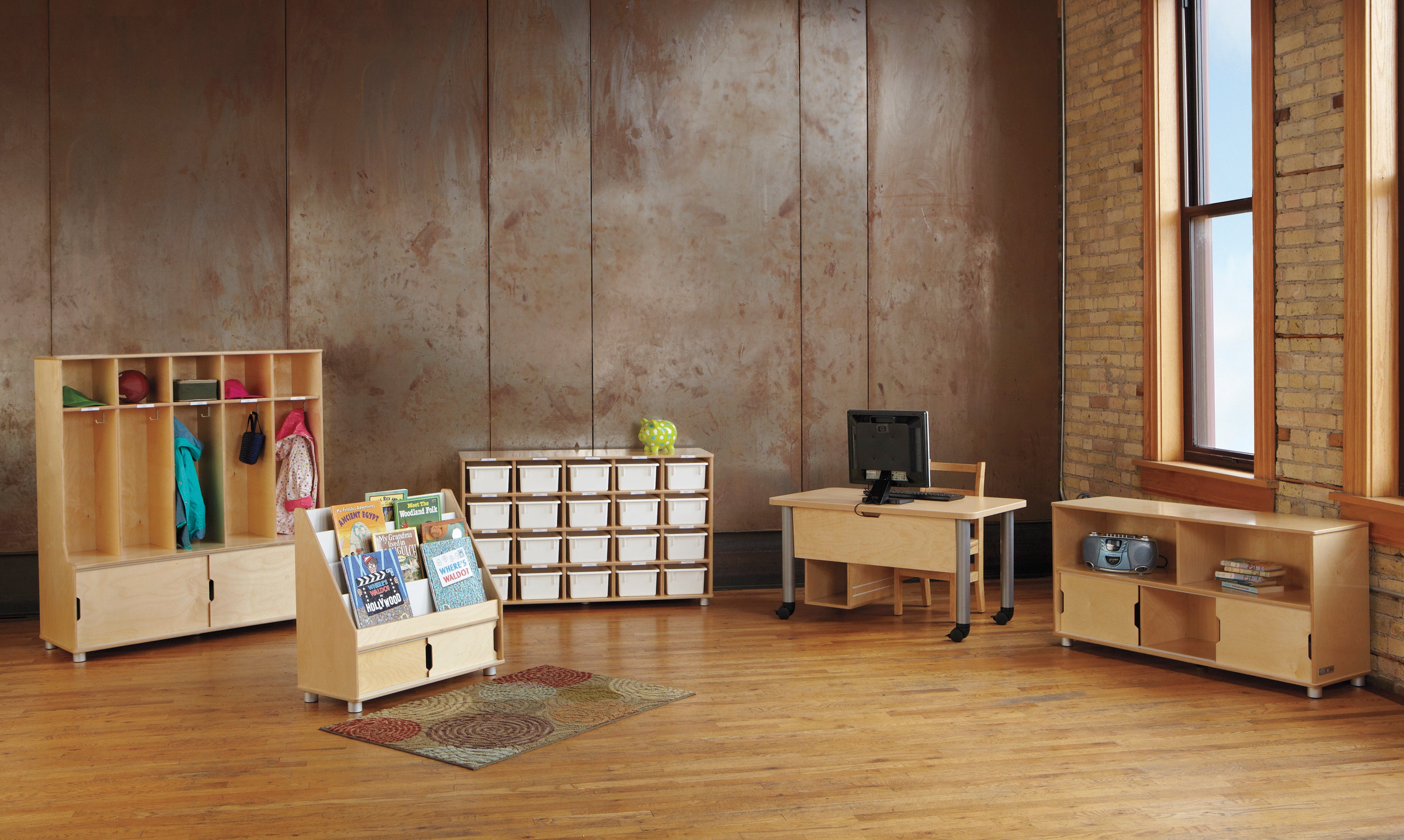 TrueModern® Twenty-Cubbie Shelf - with White Cubbie-Trays