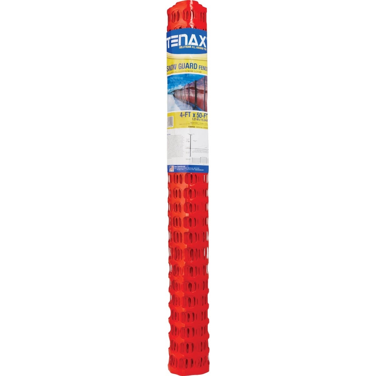 Tenax Sno-Guard 4 Ft. H. x 50 Ft. L. Polyethylene Snow Safety Fence, Orange