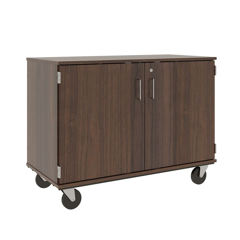 36" Tall - Closed Divided Shelf Storage w/ Lock, Sepia Walnut