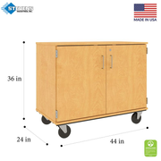 36" Tall - Closed Bin Storage With Doors and 18 (3") Trays w/ Lock, Maple