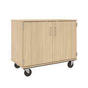 36" Tall - Closed Bin Storage With Doors and 18 (3") Trays w/ Lock, Battle Creek Oak
