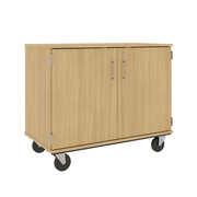 36" Tall - Closed Bin Storage With Doors and 18 (3") Trays w/ Lock, Door County Oak