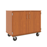 36" Tall - Closed Bin Storage With Doors and 18 (3") Trays w/ Lock, Cherry