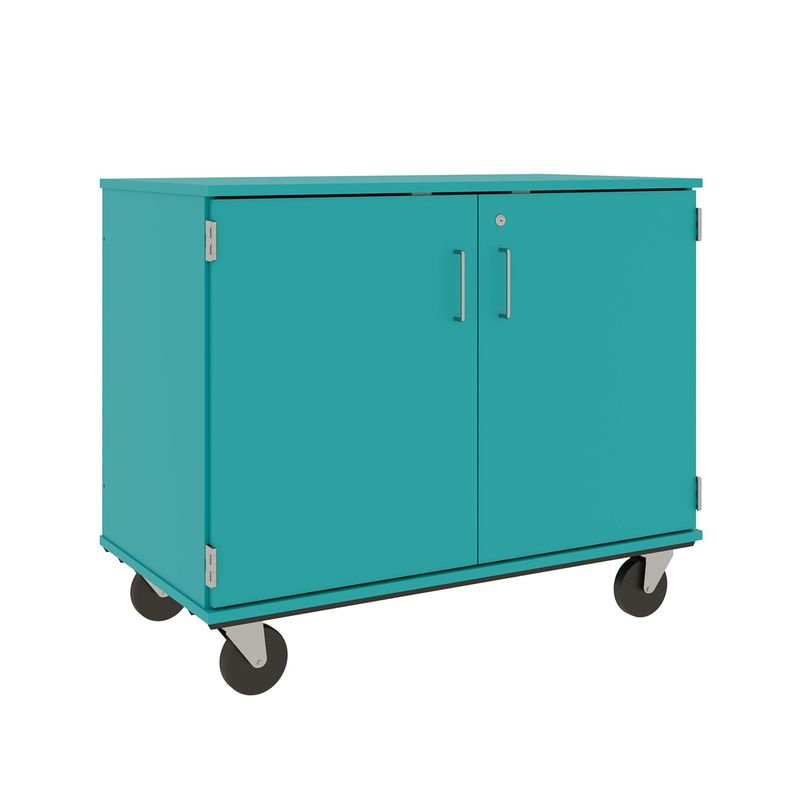 36" Tall - Closed Bin Storage With Doors and 18 (3") Trays w/ Lock, Ocean